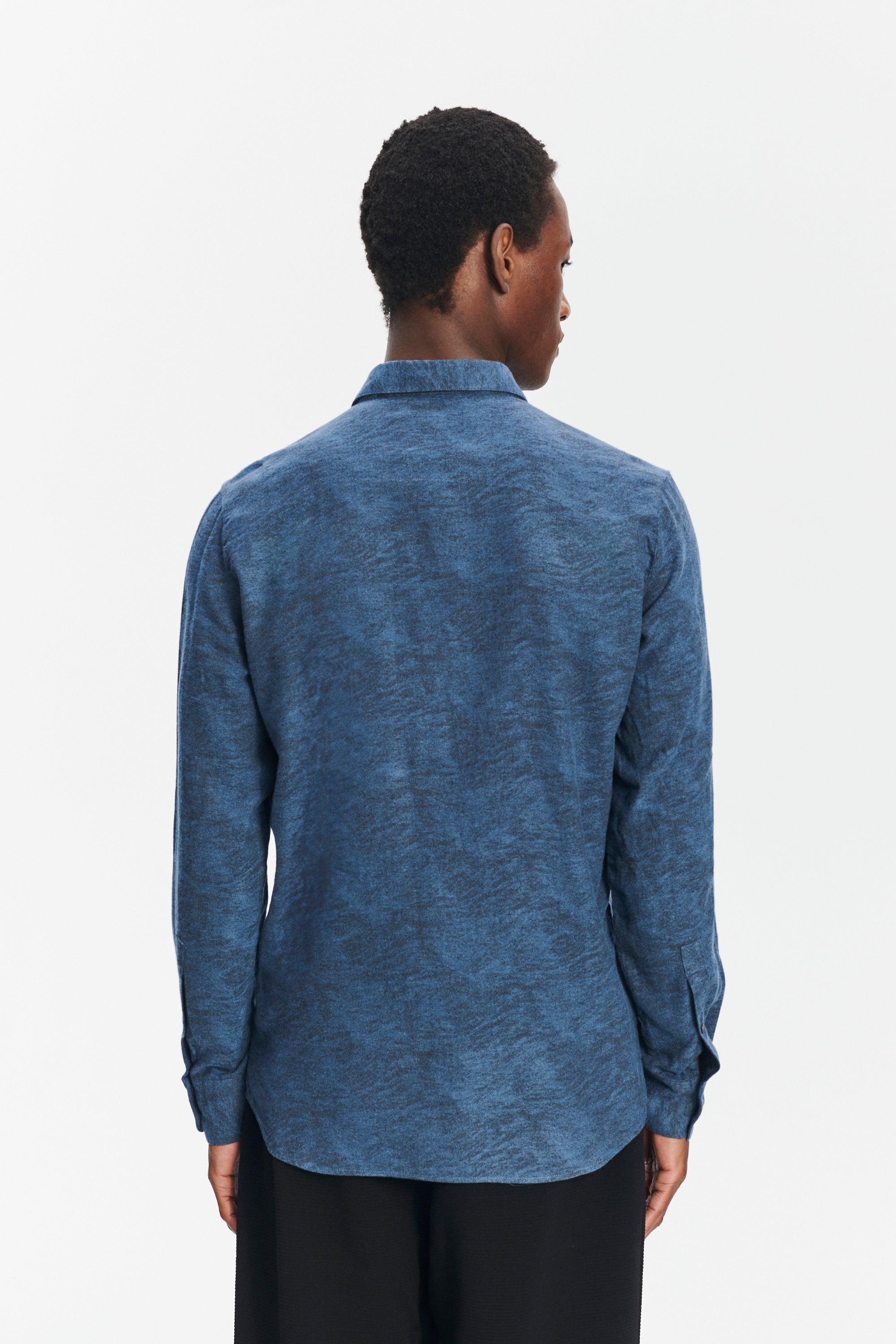 Feel Good Shirt in an Indigo Navy Blue and Black Soft Jacquard Italian Cotton and Lyocell Flannel
