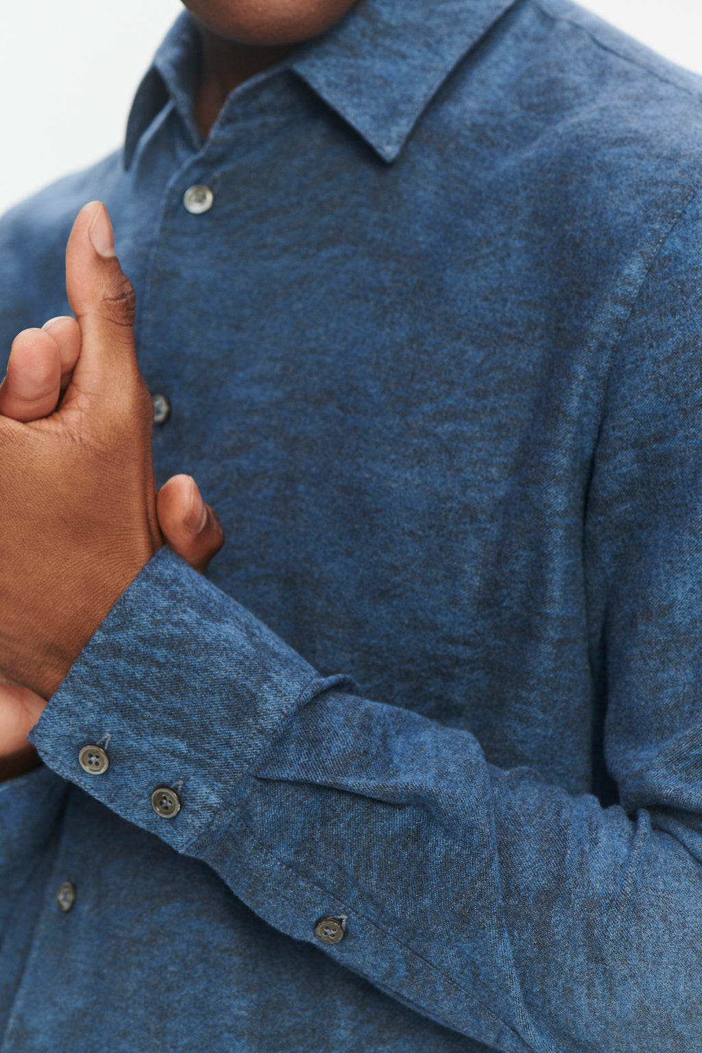 Feel Good Shirt in an Indigo Navy Blue and Black Soft Jacquard Italian Cotton and Lyocell Flannel