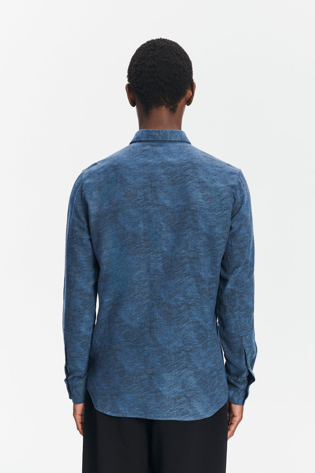 Feel Good Shirt in an Indigo Navy Blue and Black Soft Jacquard Italian Cotton and Lyocell Flannel
