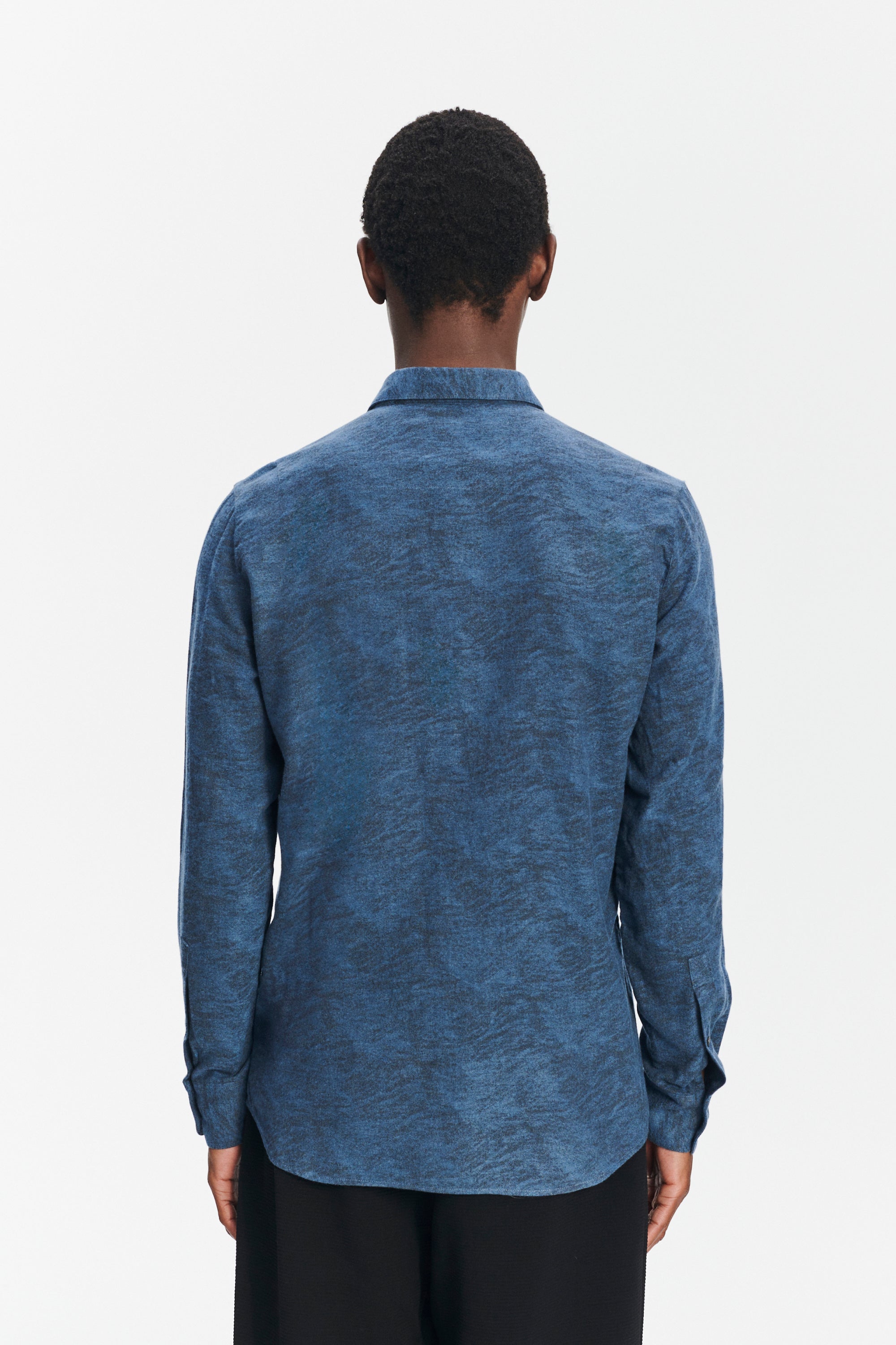 Feel Good Shirt in an Indigo Navy Blue and Black Soft Jacquard Italian Cotton and Lyocell Flannel