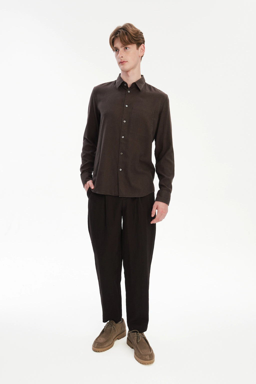 Feel Good Shirt in Chocolate Brown Italian Lyocell and Organic Cotton Flannel