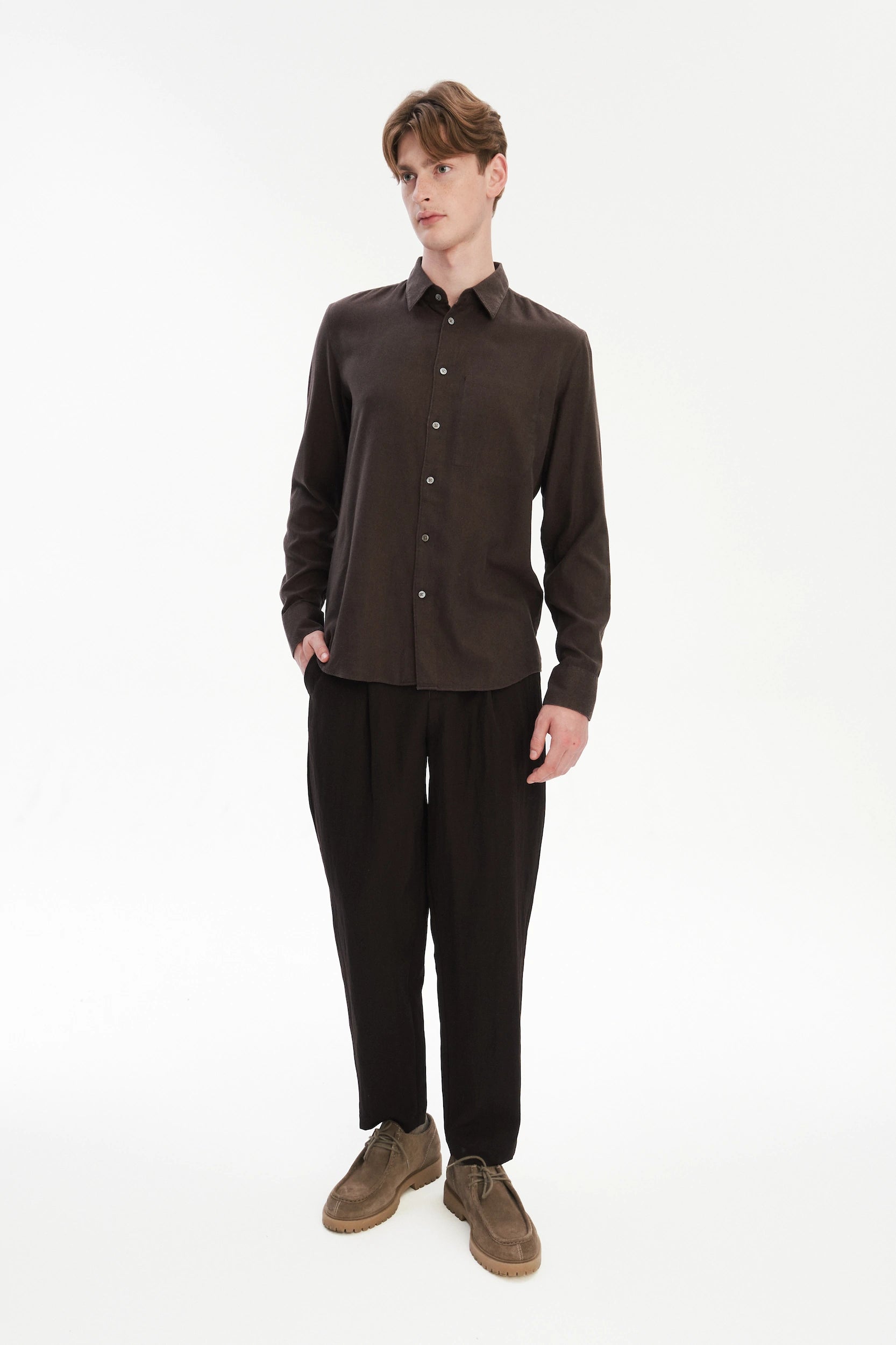 Feel Good Shirt in Chocolate Brown Italian Lyocell and Organic Cotton Flannel