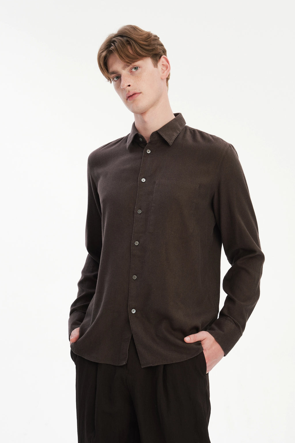 Feel Good Shirt in Chocolate Brown Italian Lyocell and Organic Cotton Flannel