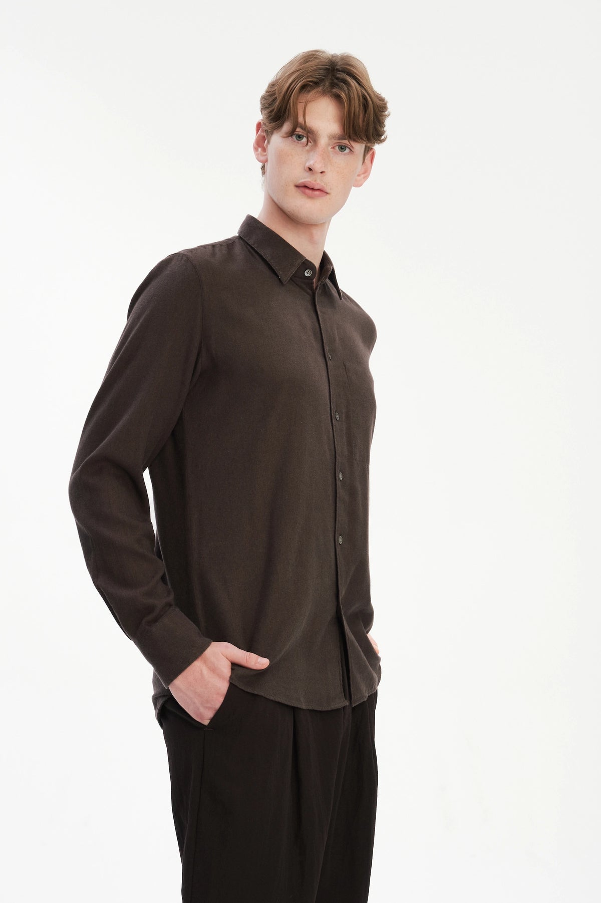 Feel Good Shirt in Chocolate Brown Italian Lyocell and Organic Cotton Flannel