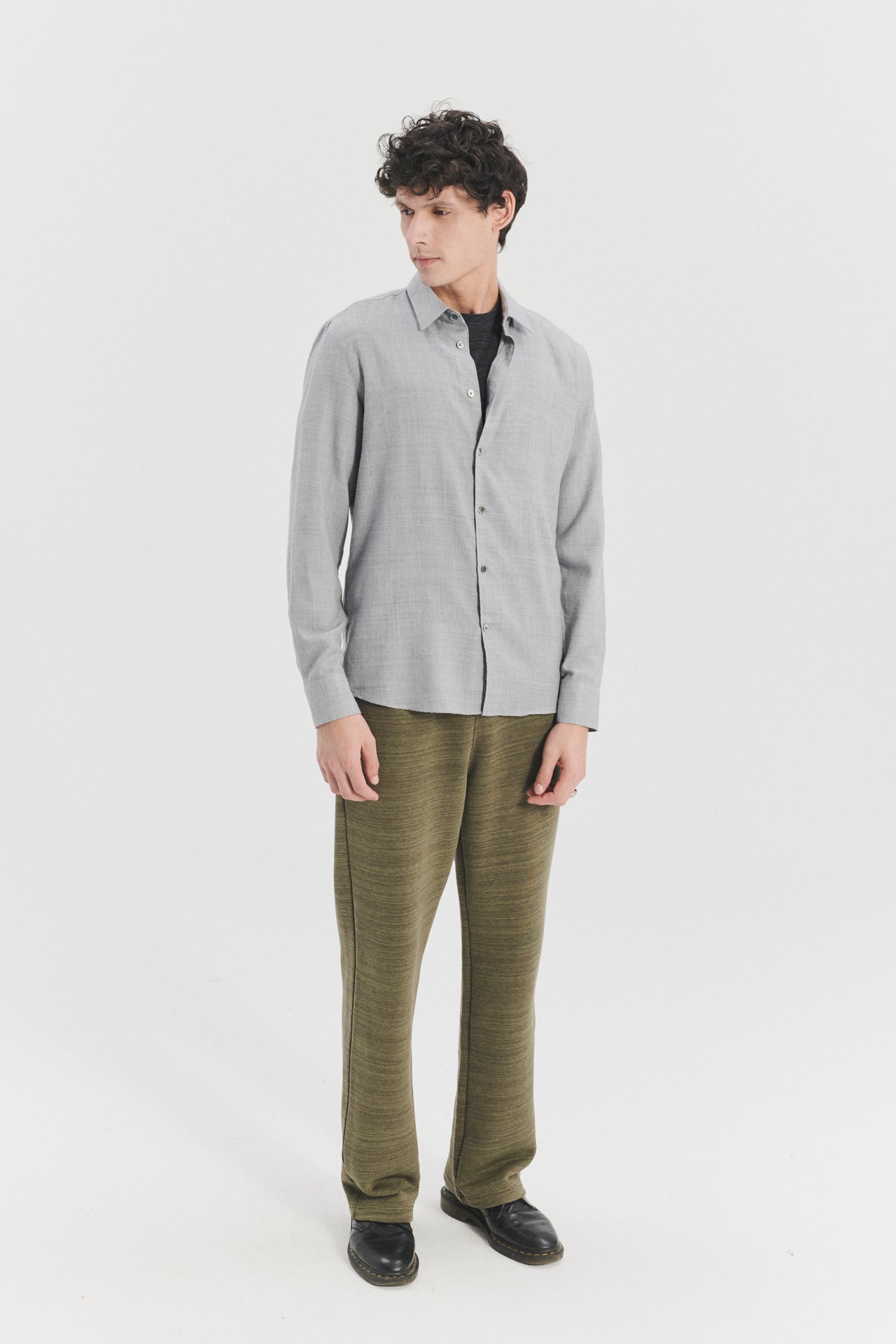 Feel Good Shirt in a Grey Finest Mix of Italian Cotton and Virgin Wool