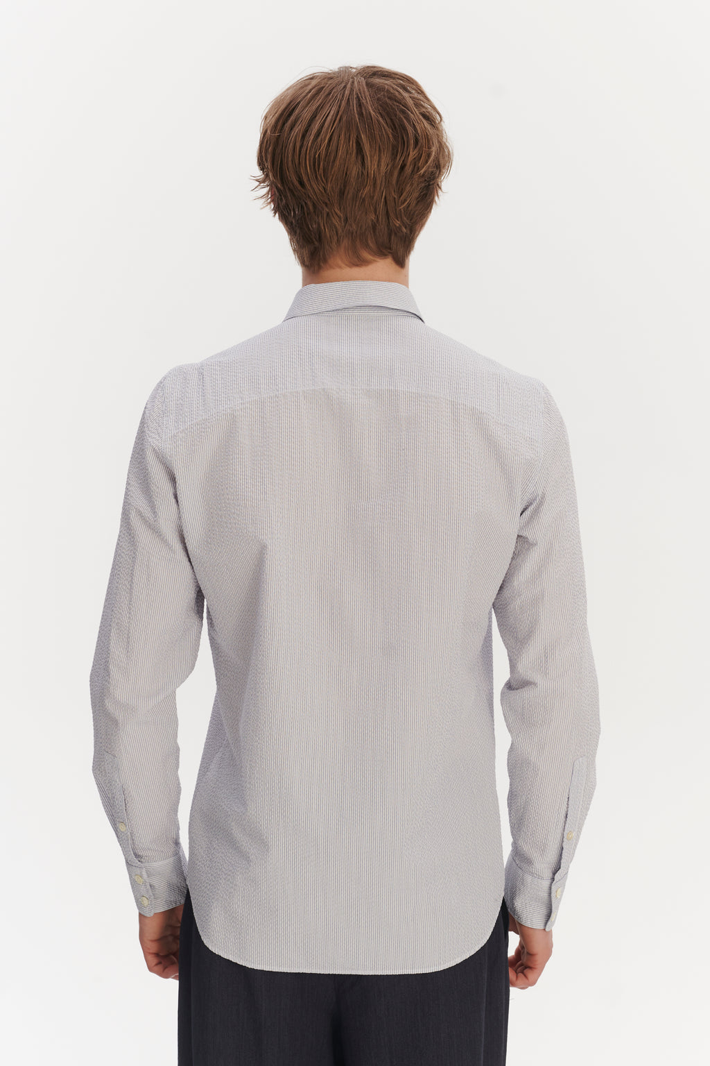Feel Good Shirt in the Finest Italian Subtle Blue and White Cotton Seersucker by Albini