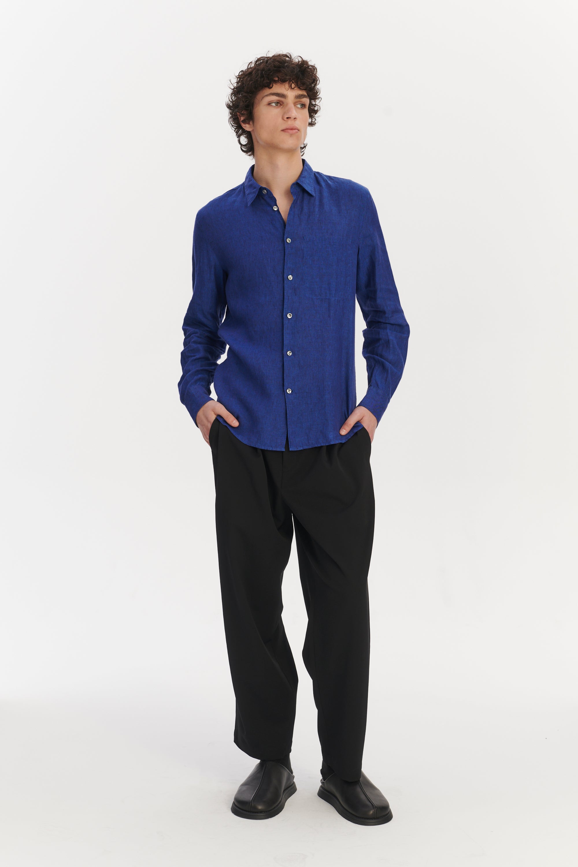 Feel Good Shirt in a Soft and Airy Cobalt  Blue Italian Linen