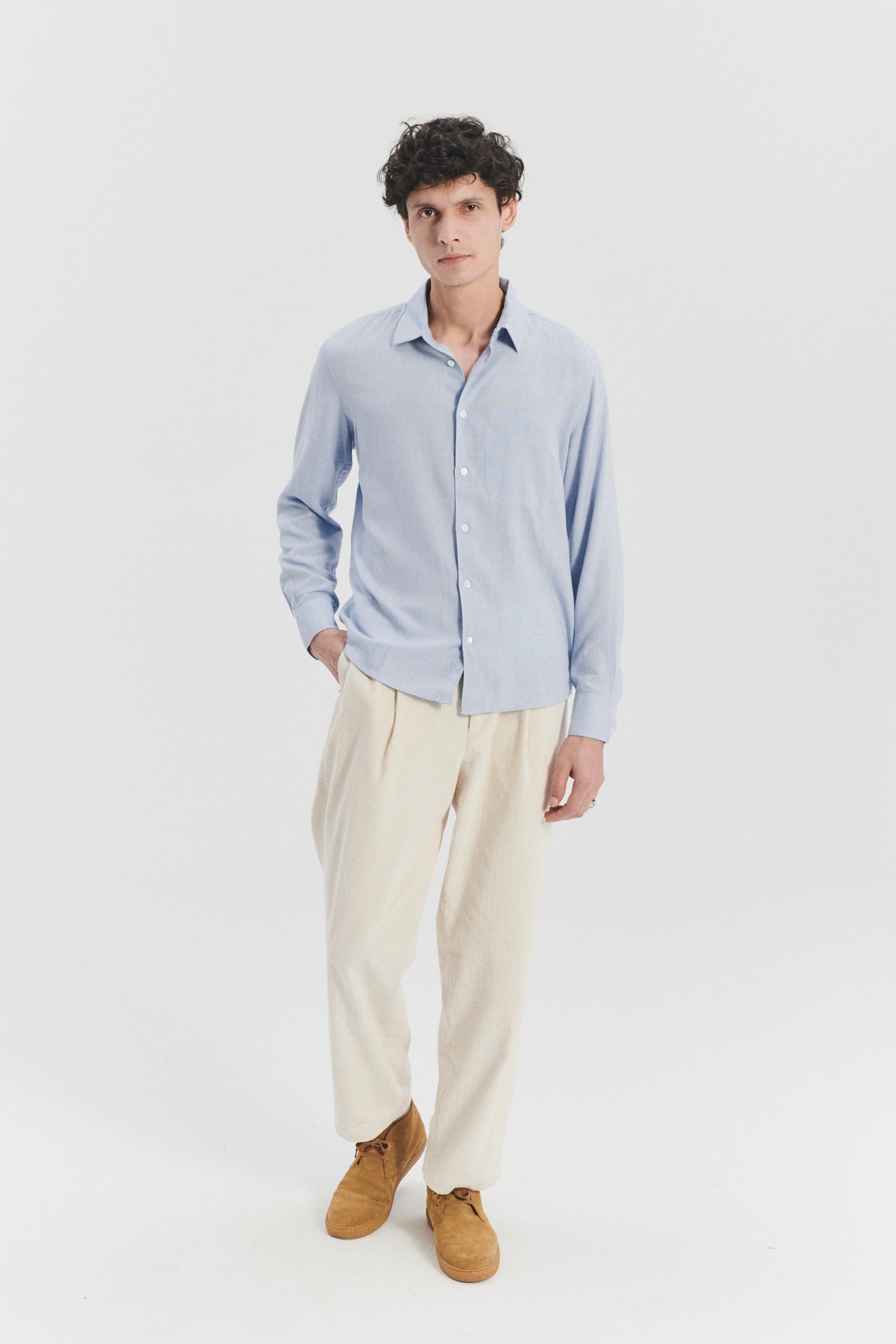 Feel Good Shirt in a Sky Blue Airy Mix of Portuguese Merino Wool and Modal