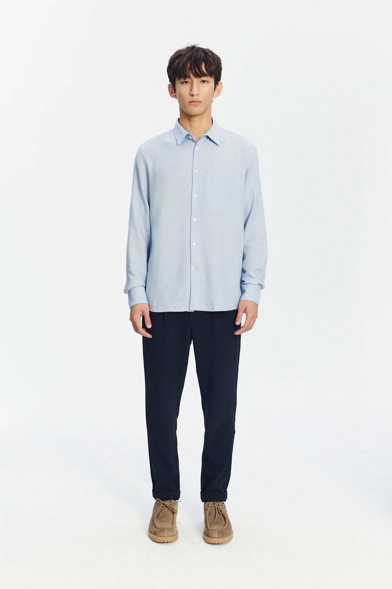 Feel Good Shirt in a Sky Blue Airy Mix of Portuguese Merino Wool and Modal