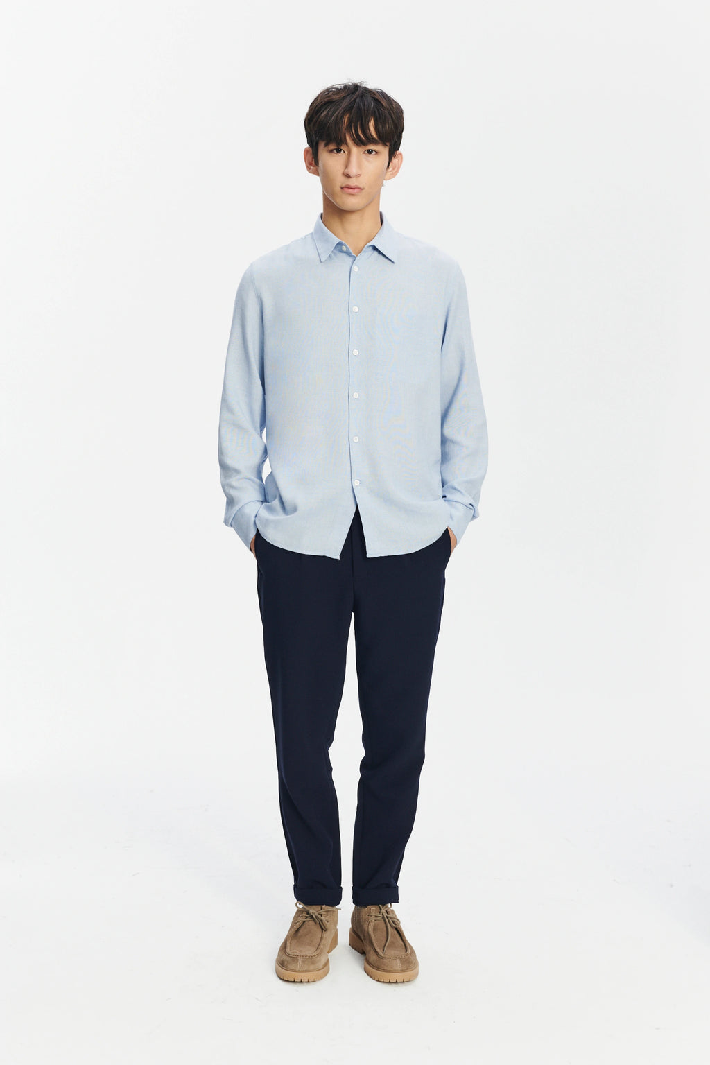 Feel Good Shirt in a Sky Blue Airy Mix of Portuguese Merino Wool and Modal