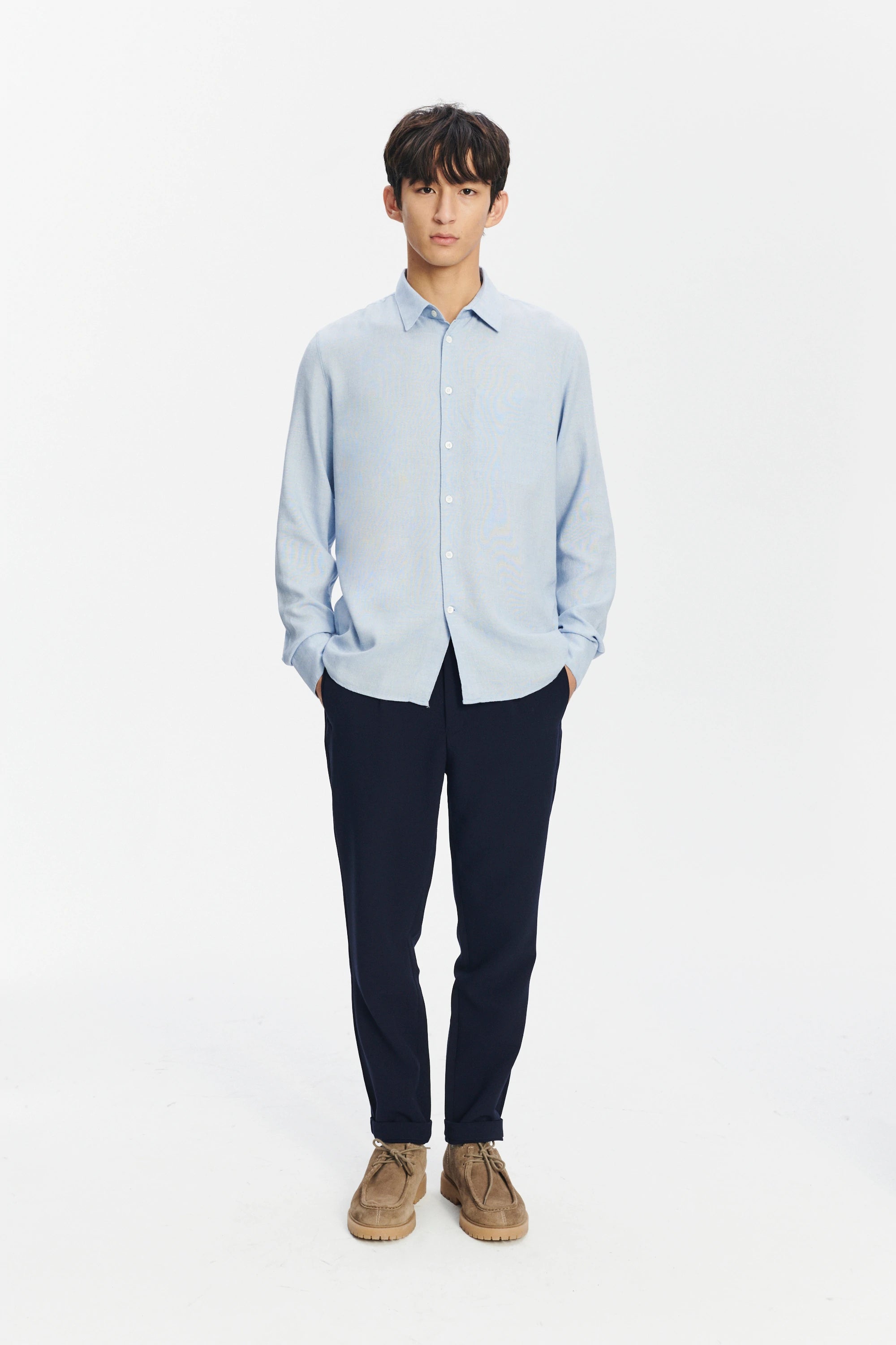 Feel Good Shirt in a Sky Blue Airy Mix of Portuguese Merino Wool and Modal