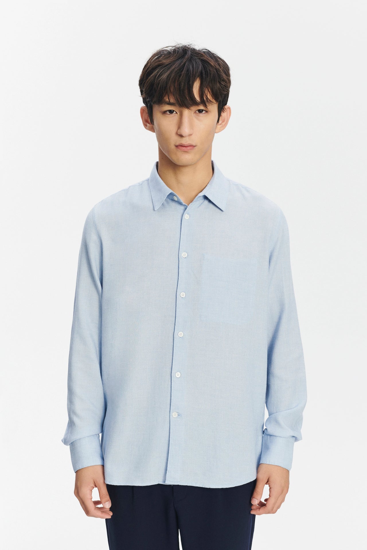 Feel Good Shirt in a Sky Blue Airy Mix of Portuguese Merino Wool and Modal