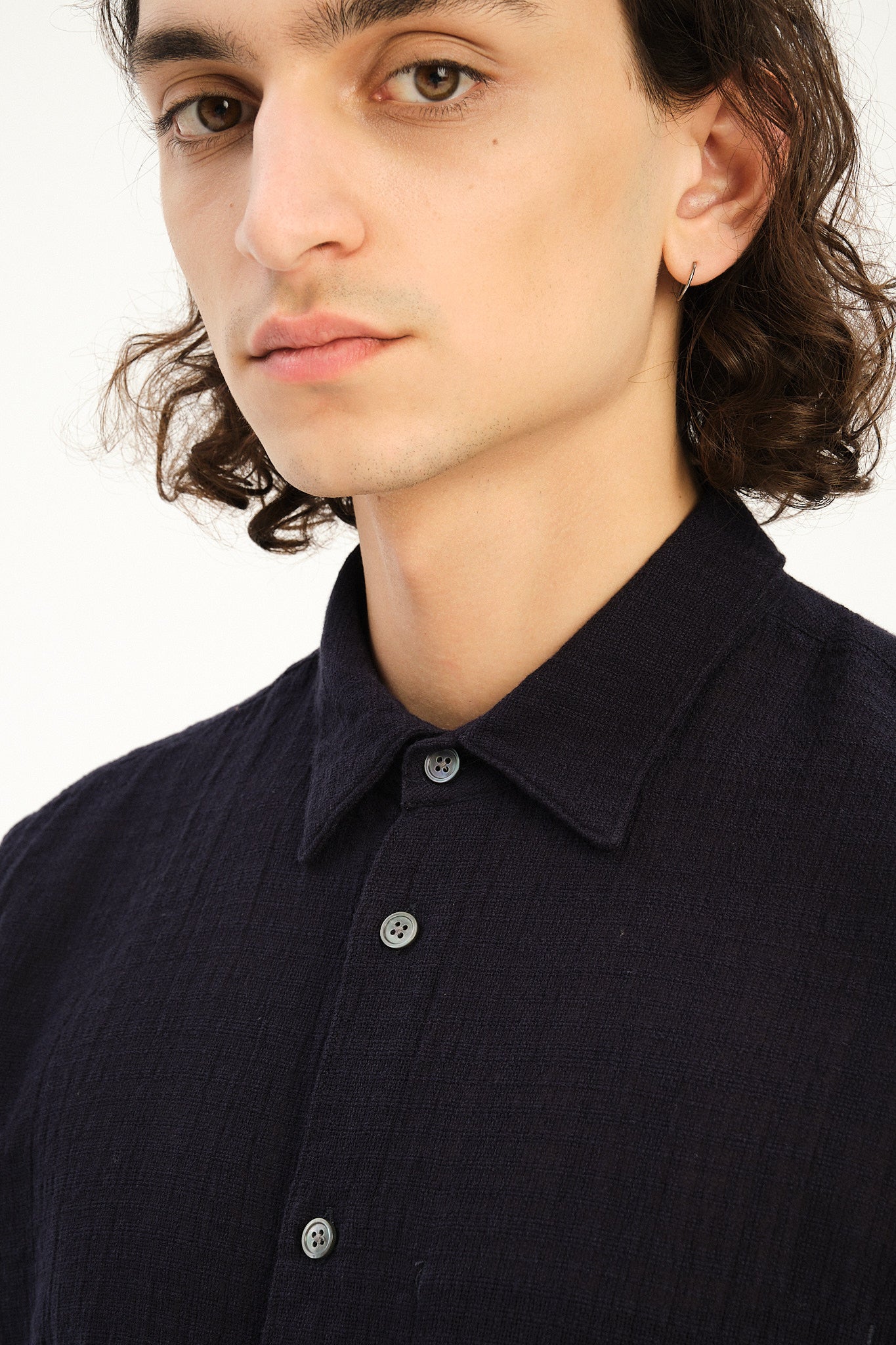 Feel Good Shirt in a Dark Navy Airy Structural Portuguese Cotton