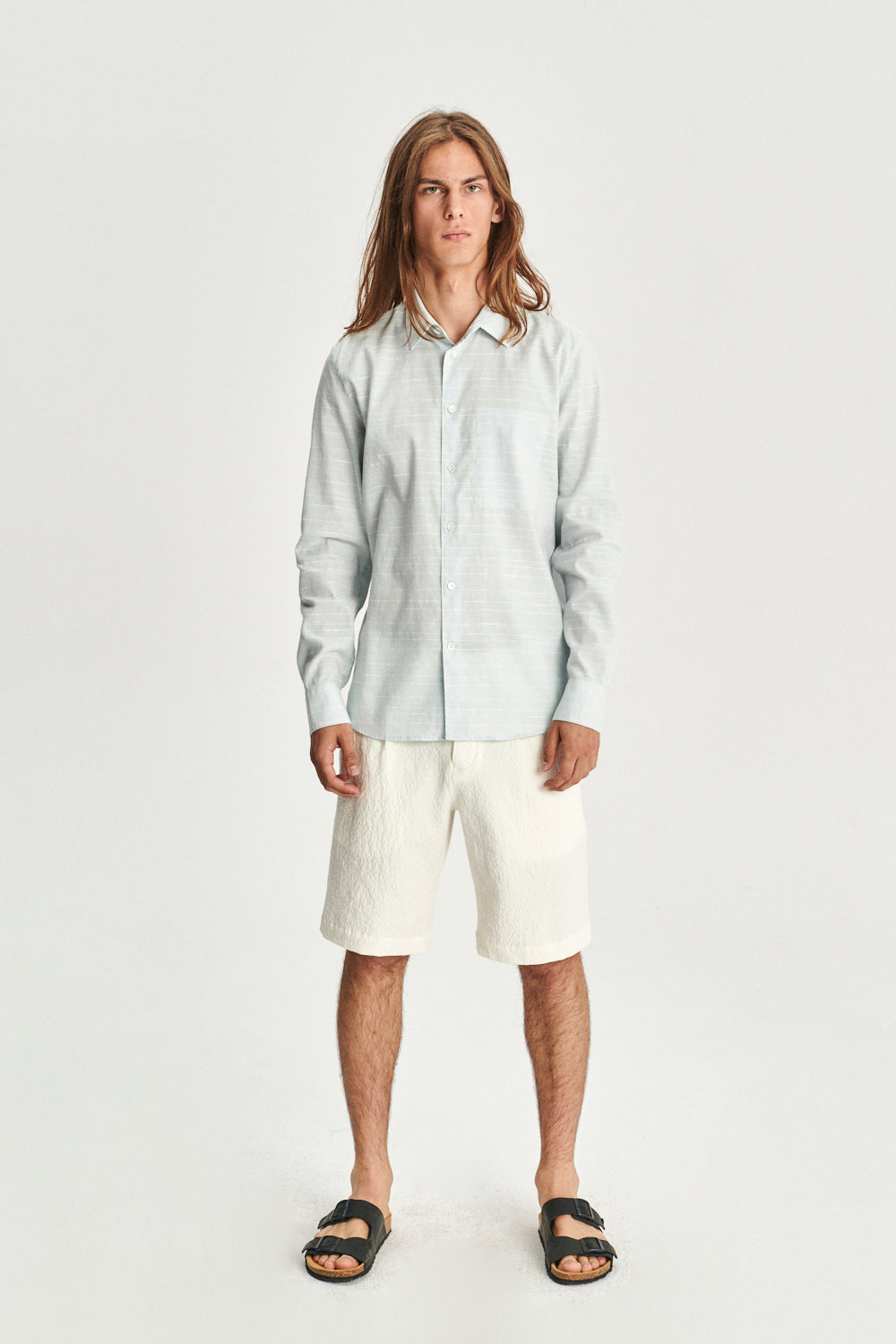 Feel Good Shirt in a Light Blue Mix of Portuguese Cotton, Linen and Pineapple