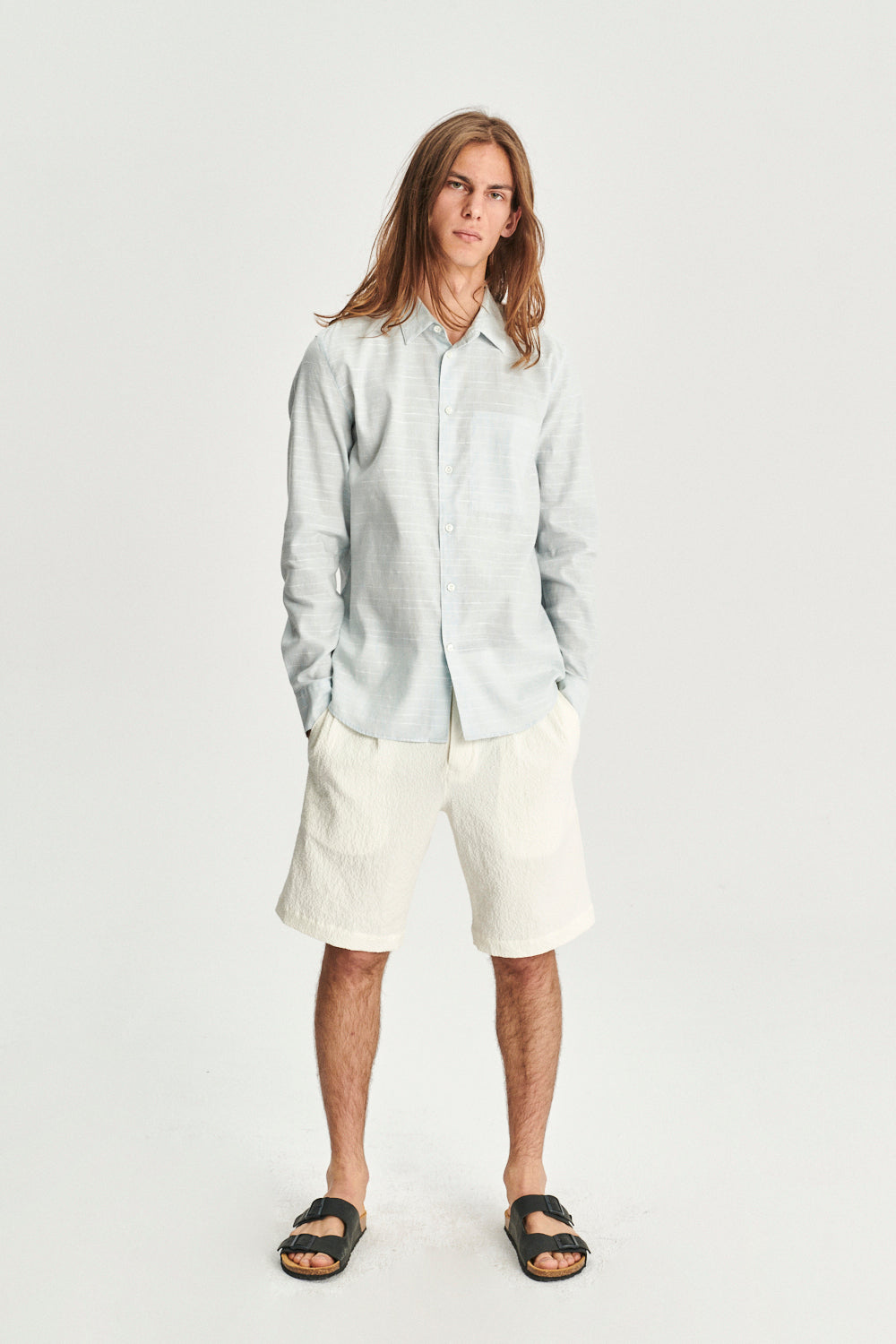 Feel Good Shirt in a Light Blue Mix of Portuguese Cotton, Linen and Pineapple