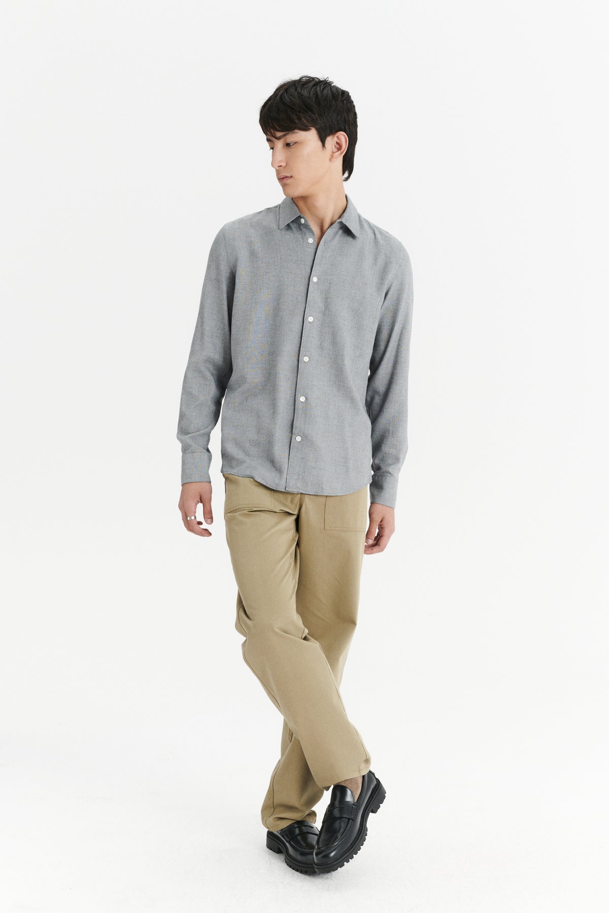 Feel Good Shirt in a Pewter Grey Airy Blend of Portuguese Merino Wool and Modal