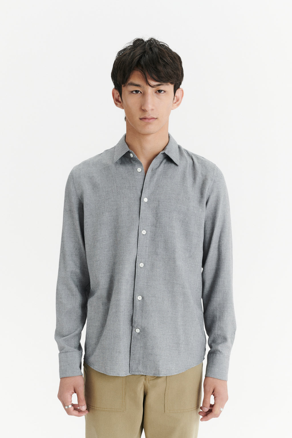 Feel Good Shirt in a Pewter Grey Airy Blend of Portuguese Merino Wool and Modal