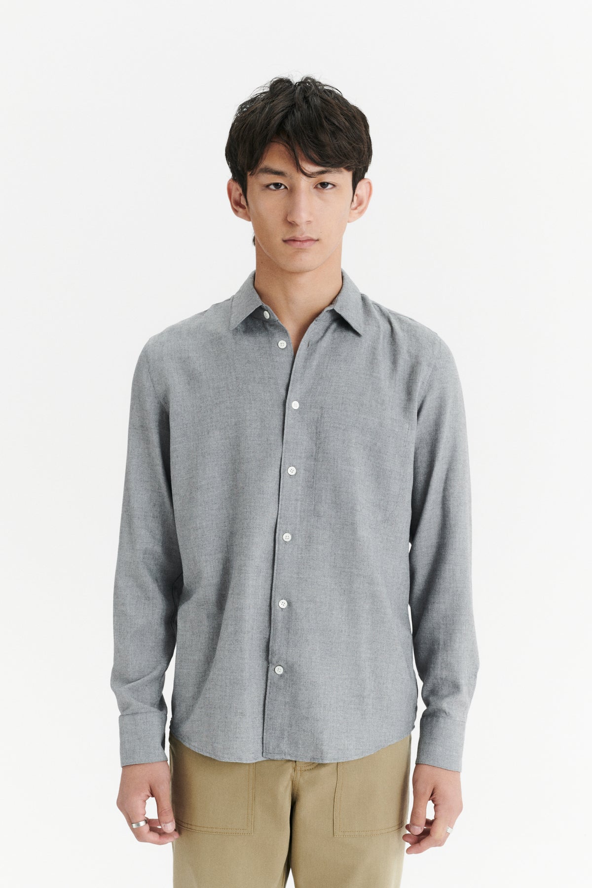 Feel Good Shirt in a Pewter Grey Airy Blend of Portuguese Merino Wool and Modal
