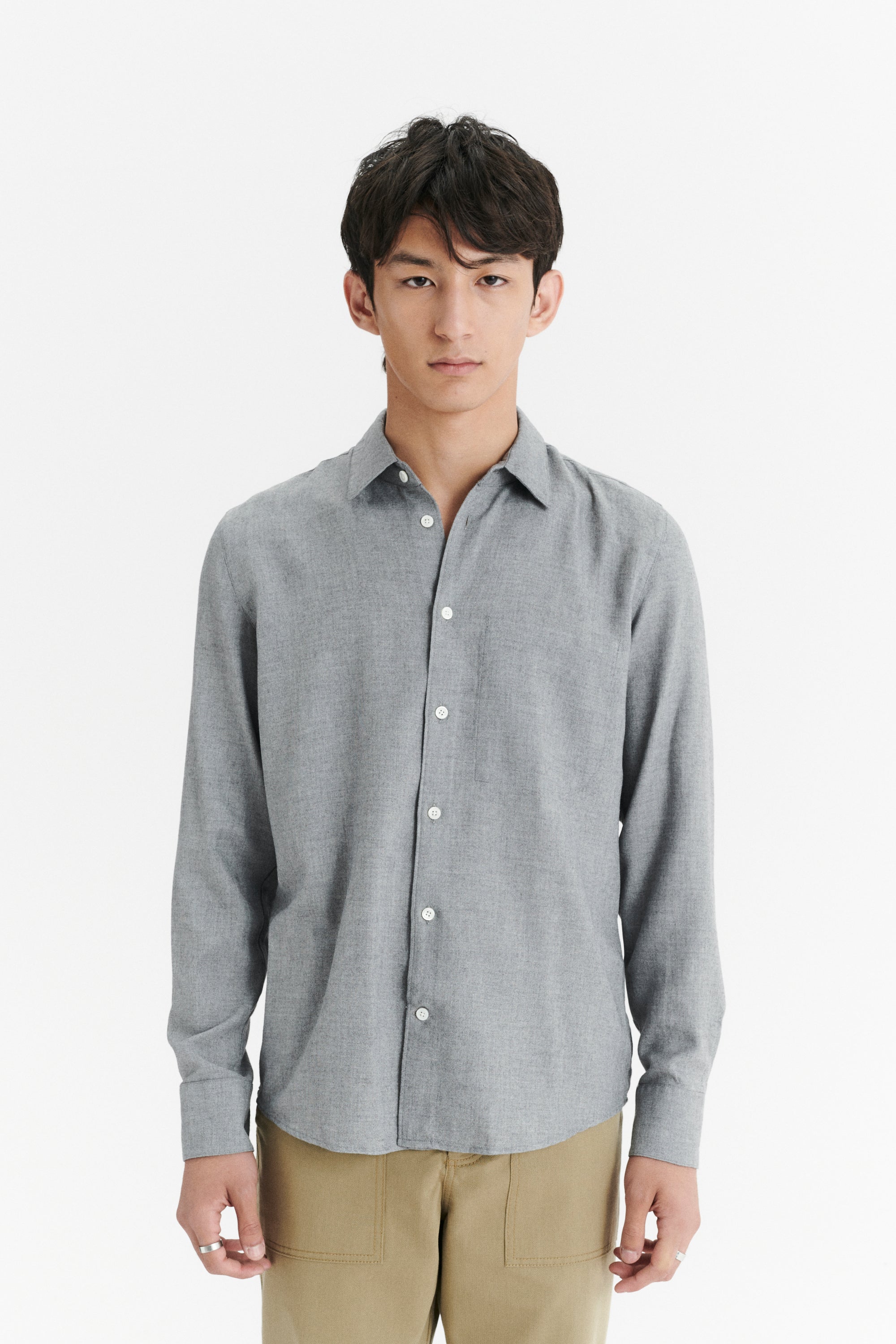 Feel Good Shirt in a Pewter Grey Airy Blend of Portuguese Merino Wool and Modal