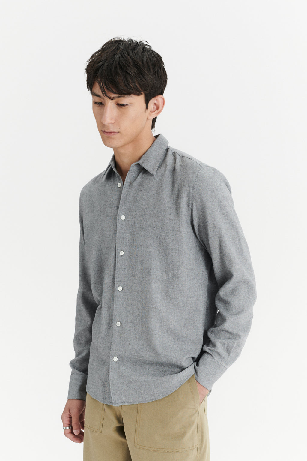 Feel Good Shirt in a Pewter Grey Airy Blend of Portuguese Merino Wool and Modal