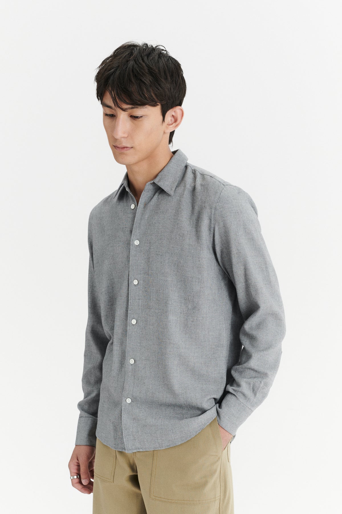 Feel Good Shirt in a Pewter Grey Airy Blend of Portuguese Merino Wool and Modal