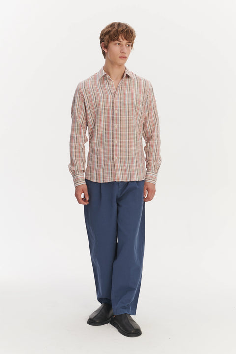 Feel Good Shirt  in a Red, Blue, Grey and Beige Striped Airy Cotton