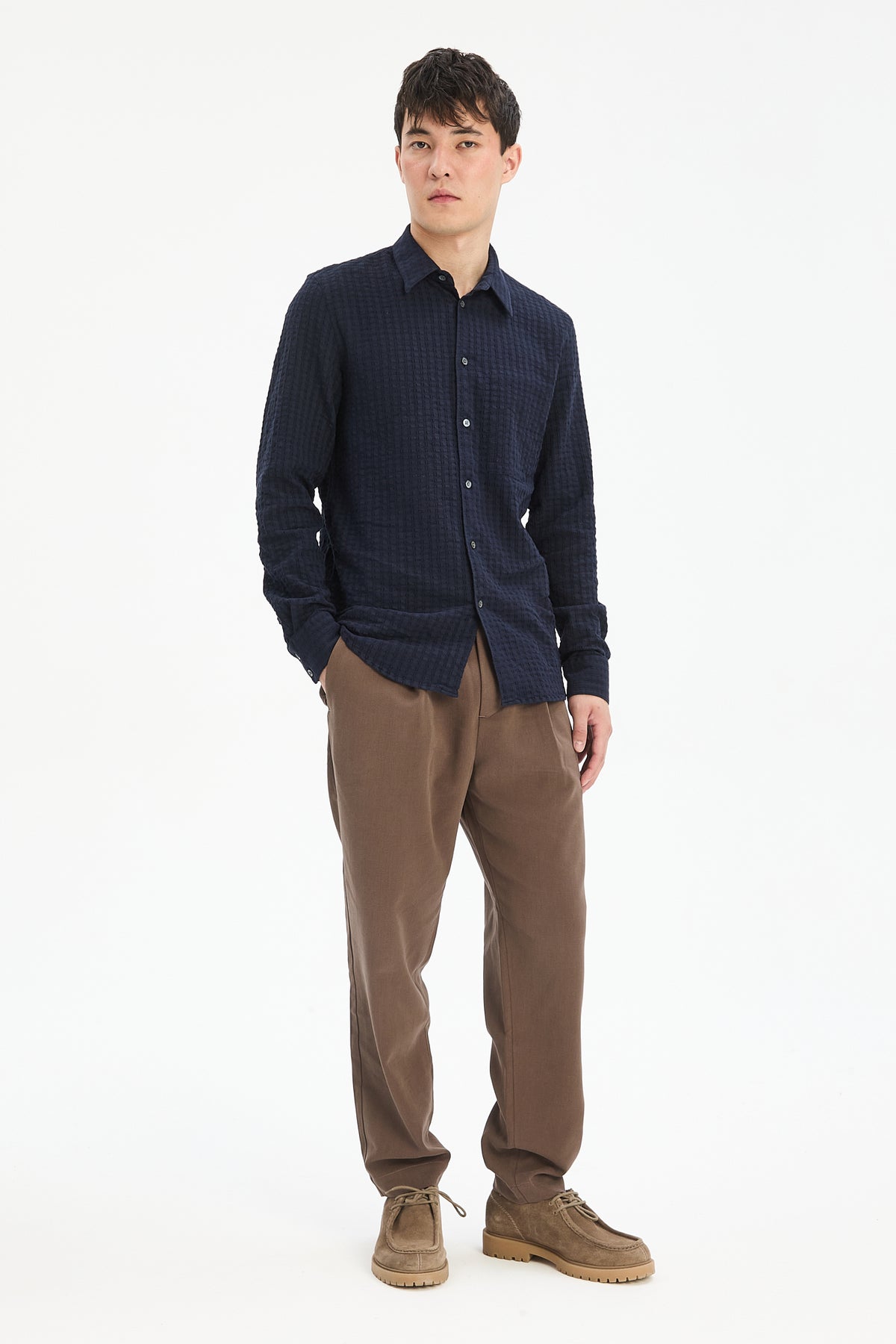 Feel Good Shirt in Navy Structured Portuguese Cotton