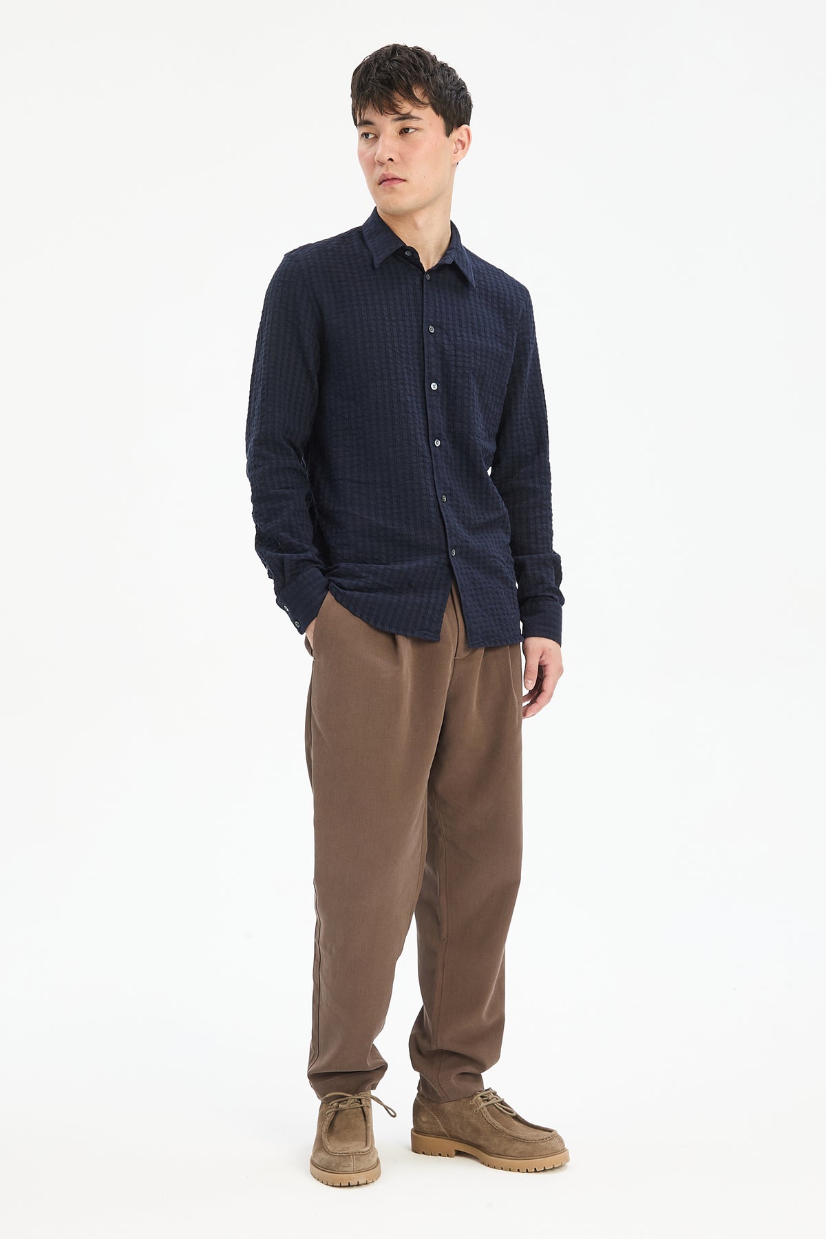 Feel Good Shirt in Navy Structured Portuguese Cotton