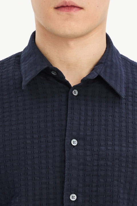 Feel Good Shirt in Navy Structured Portuguese Cotton