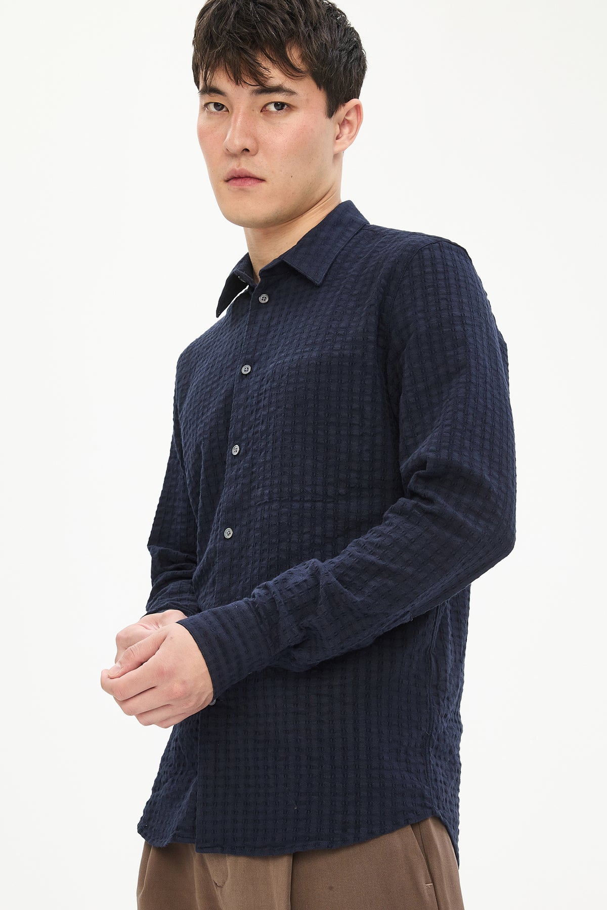 Feel Good Shirt in Navy Structured Portuguese Cotton