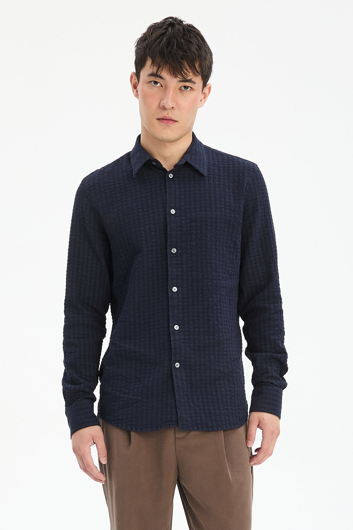 Feel Good Shirt in Navy Structured Portuguese Cotton