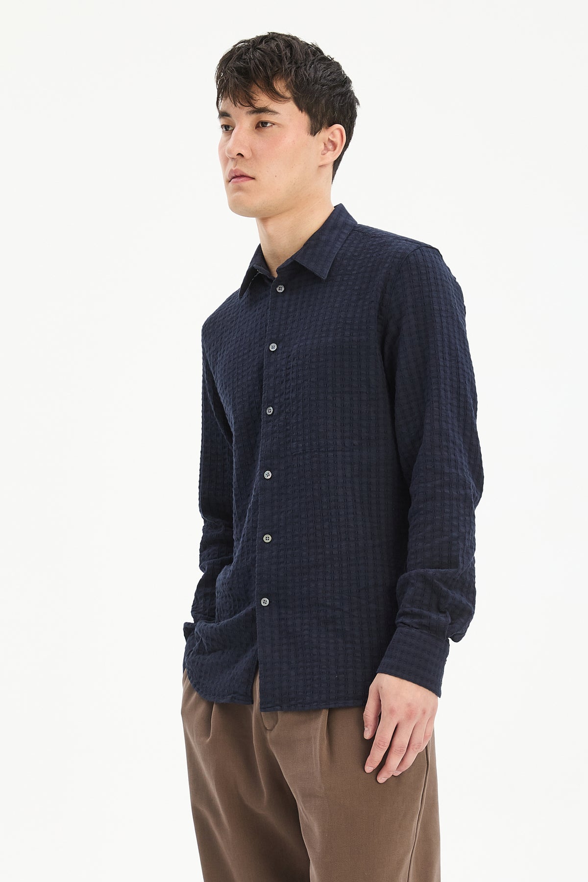 Feel Good Shirt in Navy Structured Portuguese Cotton