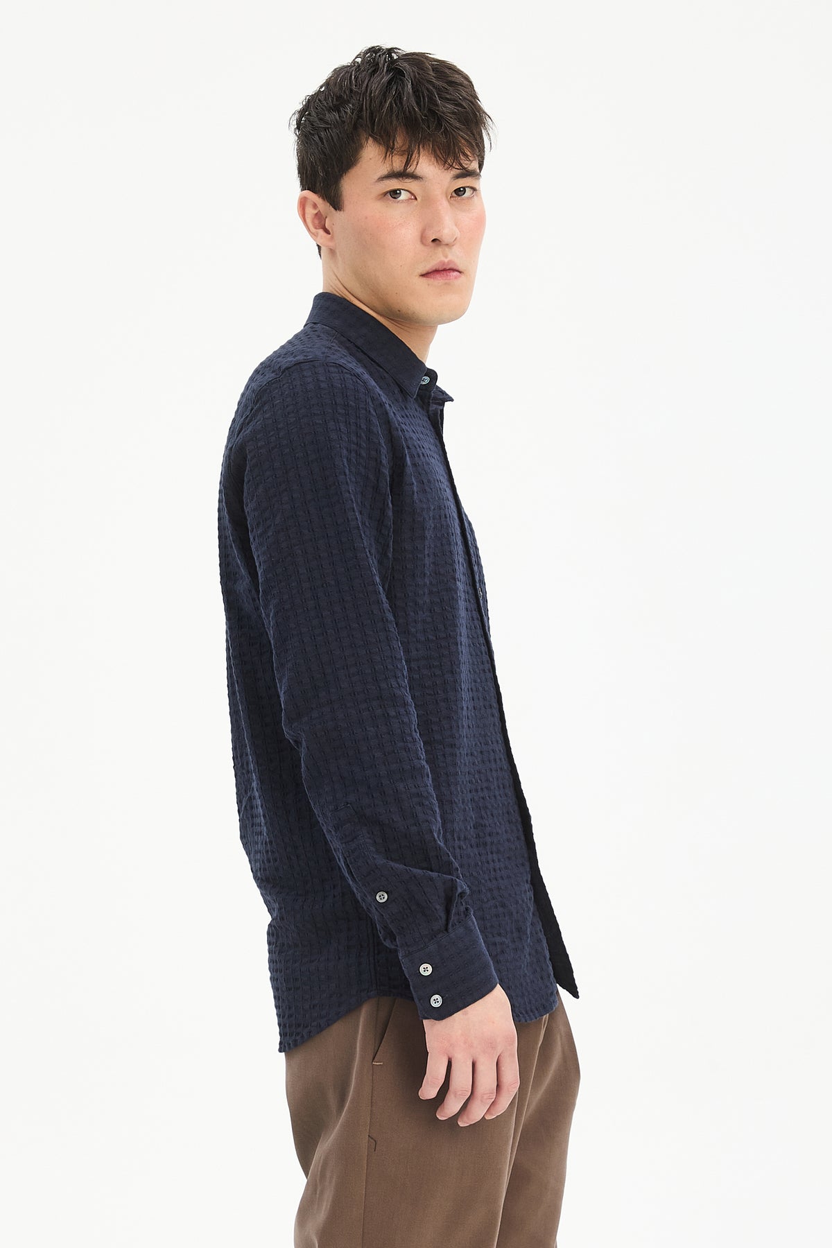Feel Good Shirt in Navy Structured Portuguese Cotton