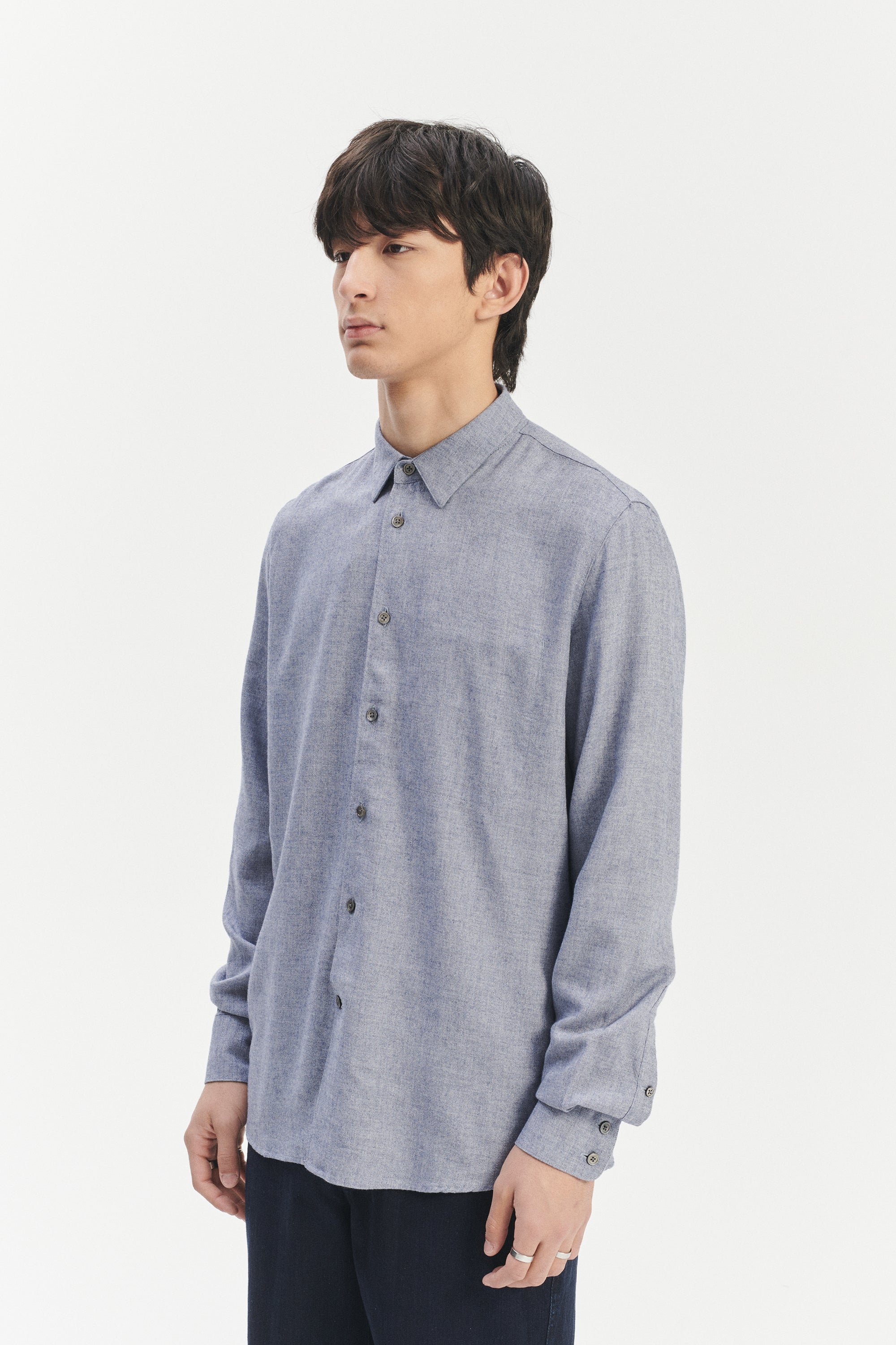 Feel Good Shirt in a Lavender Blue Mix of Portuguese Merino Wool and Modal