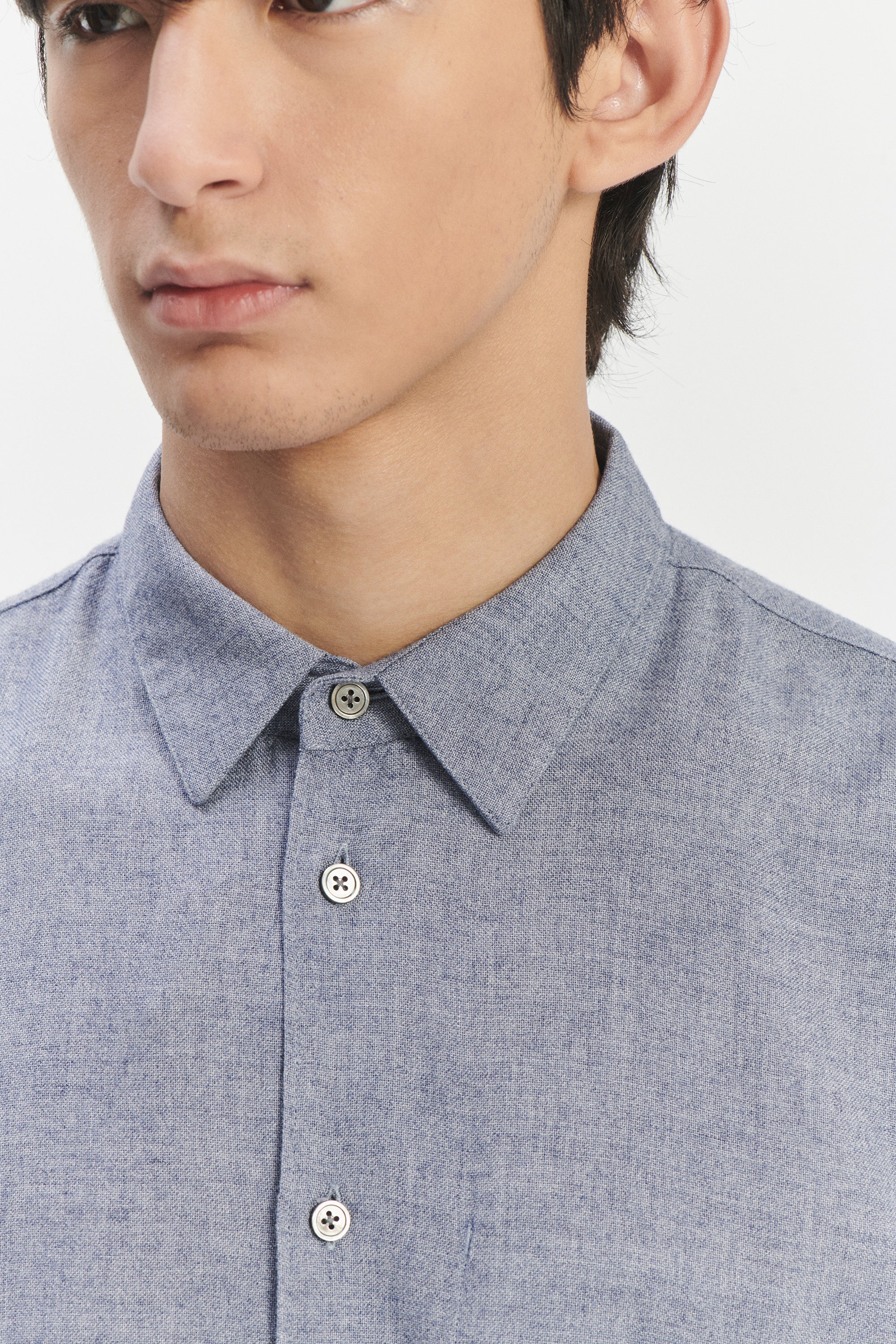 Feel Good Shirt in a Lavender Blue Mix of Portuguese Merino Wool and Modal