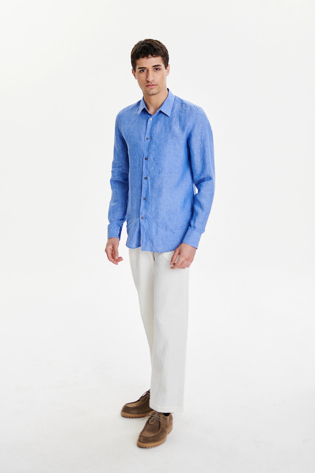 Feel Good Shirt in a Sardinian Blue Traceable Italian Linen
