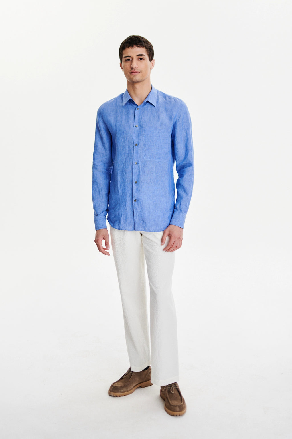 Feel Good Shirt in a Sardinian Blue Traceable Italian Linen