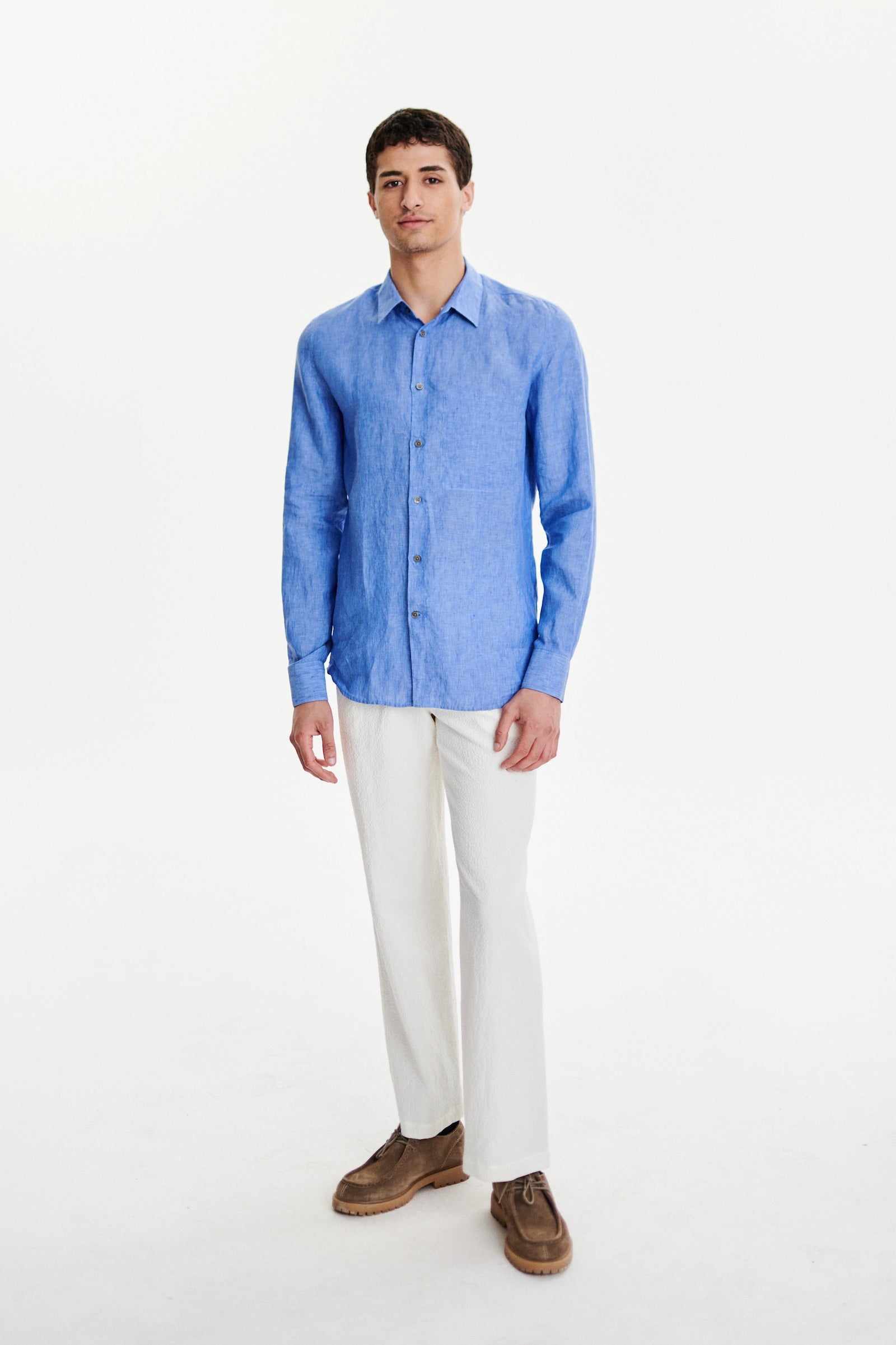 Feel Good Shirt in a Sardinian Blue Traceable Italian Linen