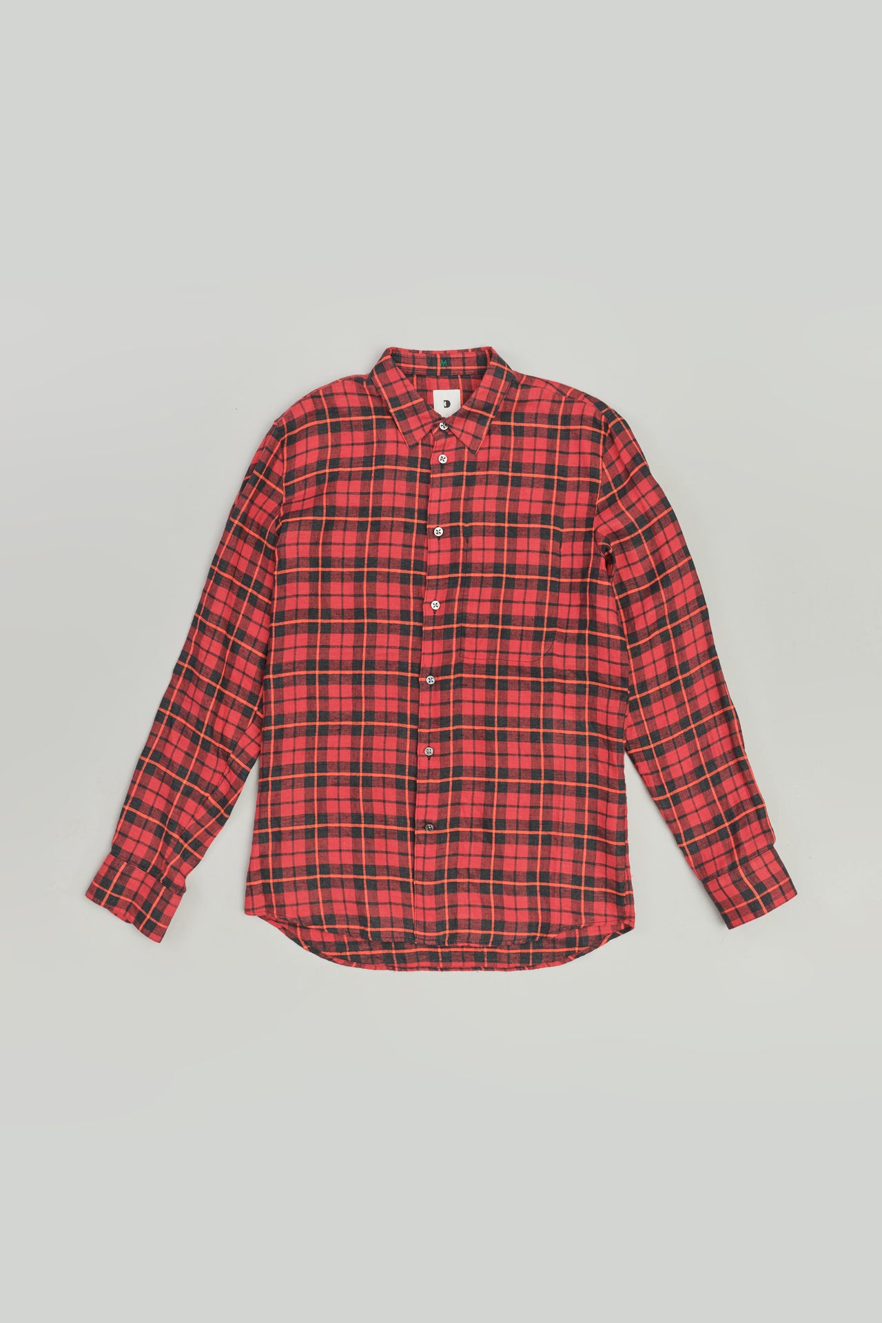 Feel Good Shirt in a Red, Orange and Black Chequered Italian Winter Linen Flannel