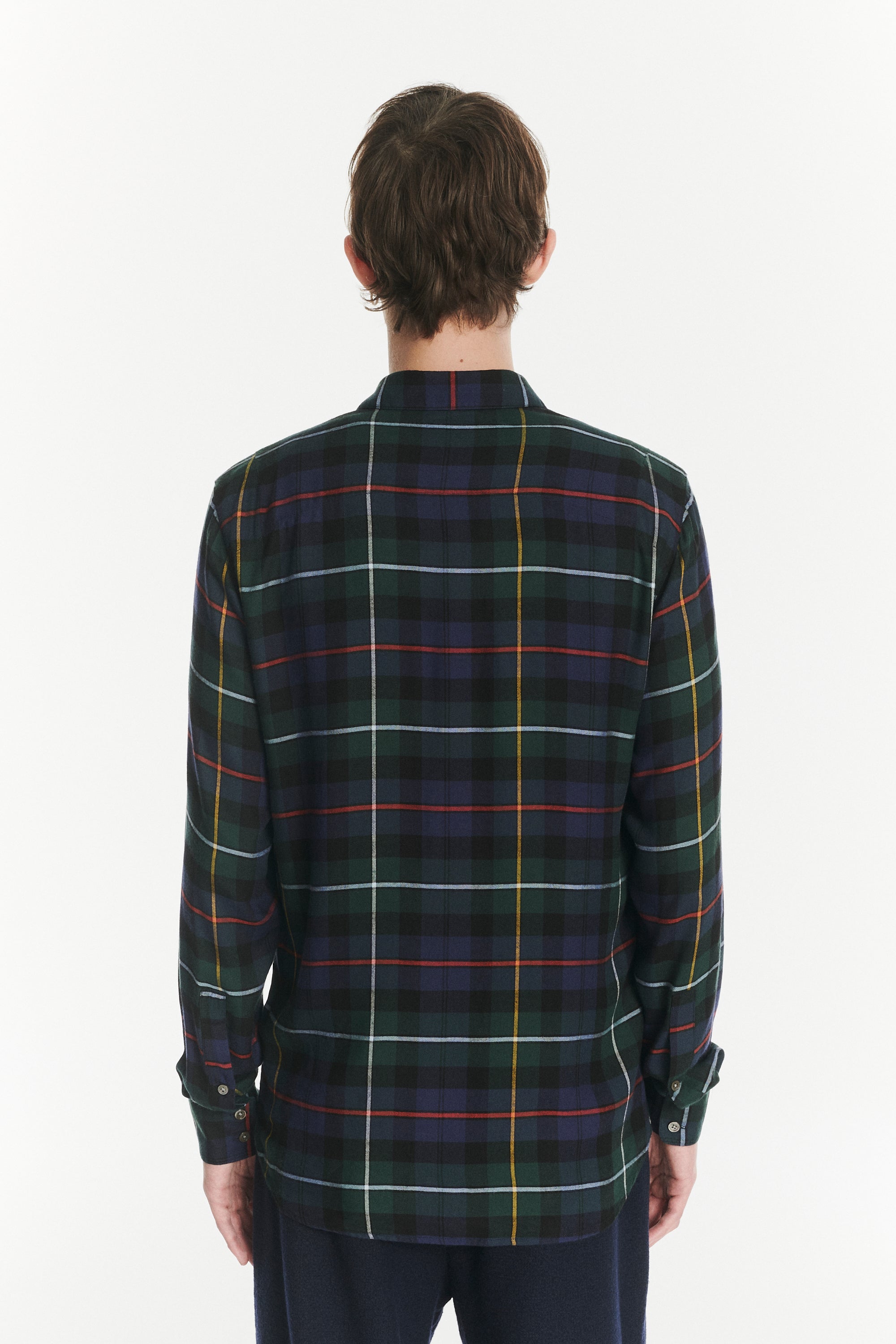 Feel Good Shirt in the Finest Dark Blue, Green, Red and Yellow  Chequered Fluid Italian Modal