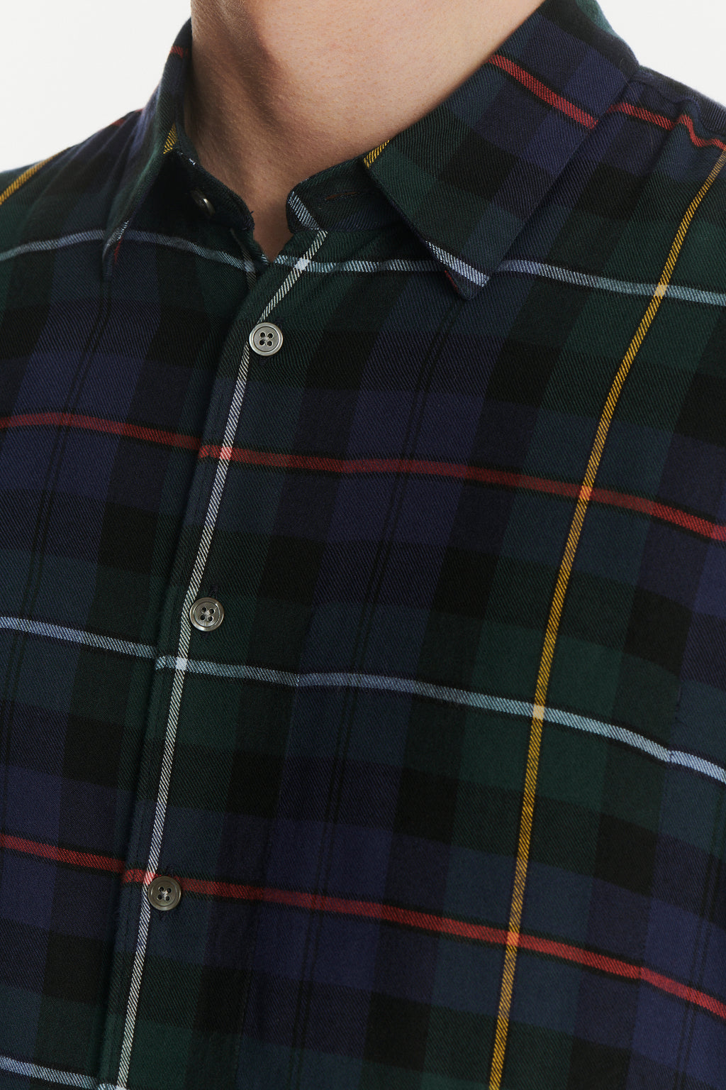 Feel Good Shirt in the Finest Dark Blue, Green, Red and Yellow  Chequered Fluid Italian Modal