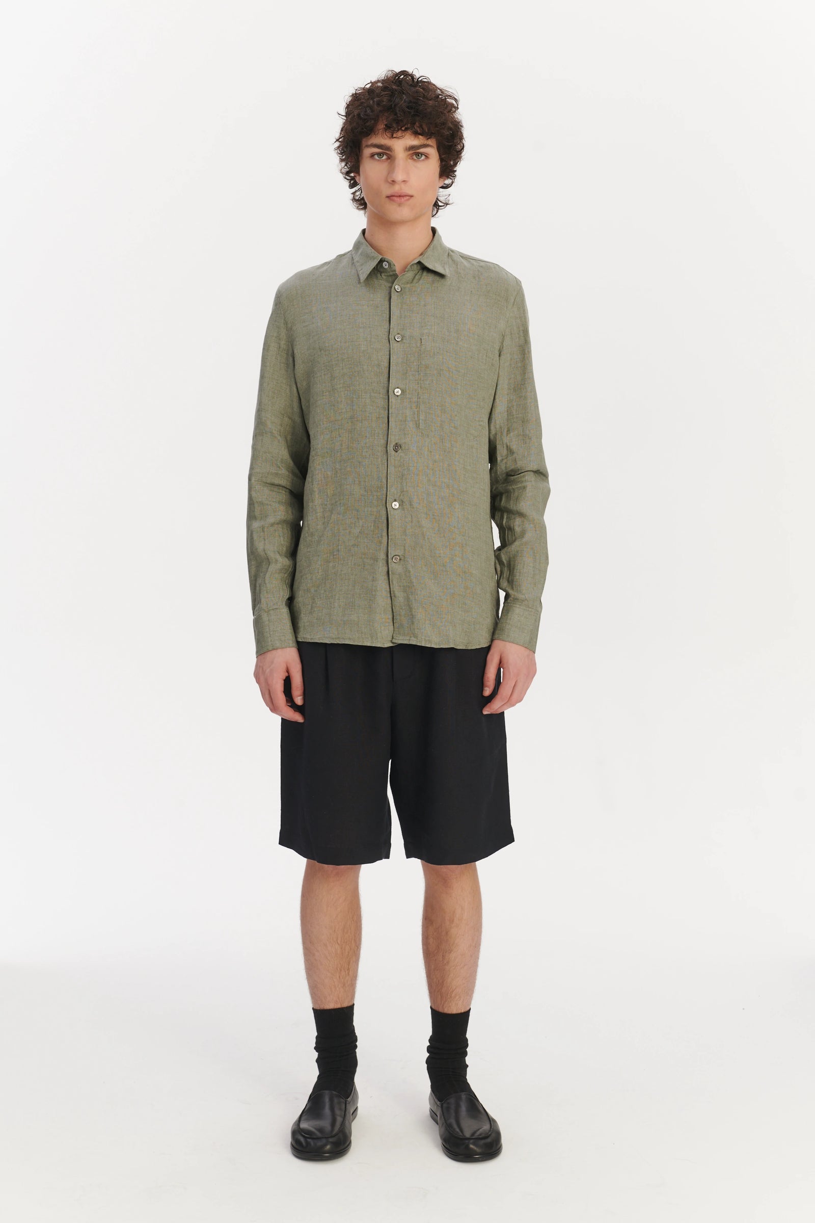 Feel Good Shirt in a Thyme Green Italian Oxford Linen