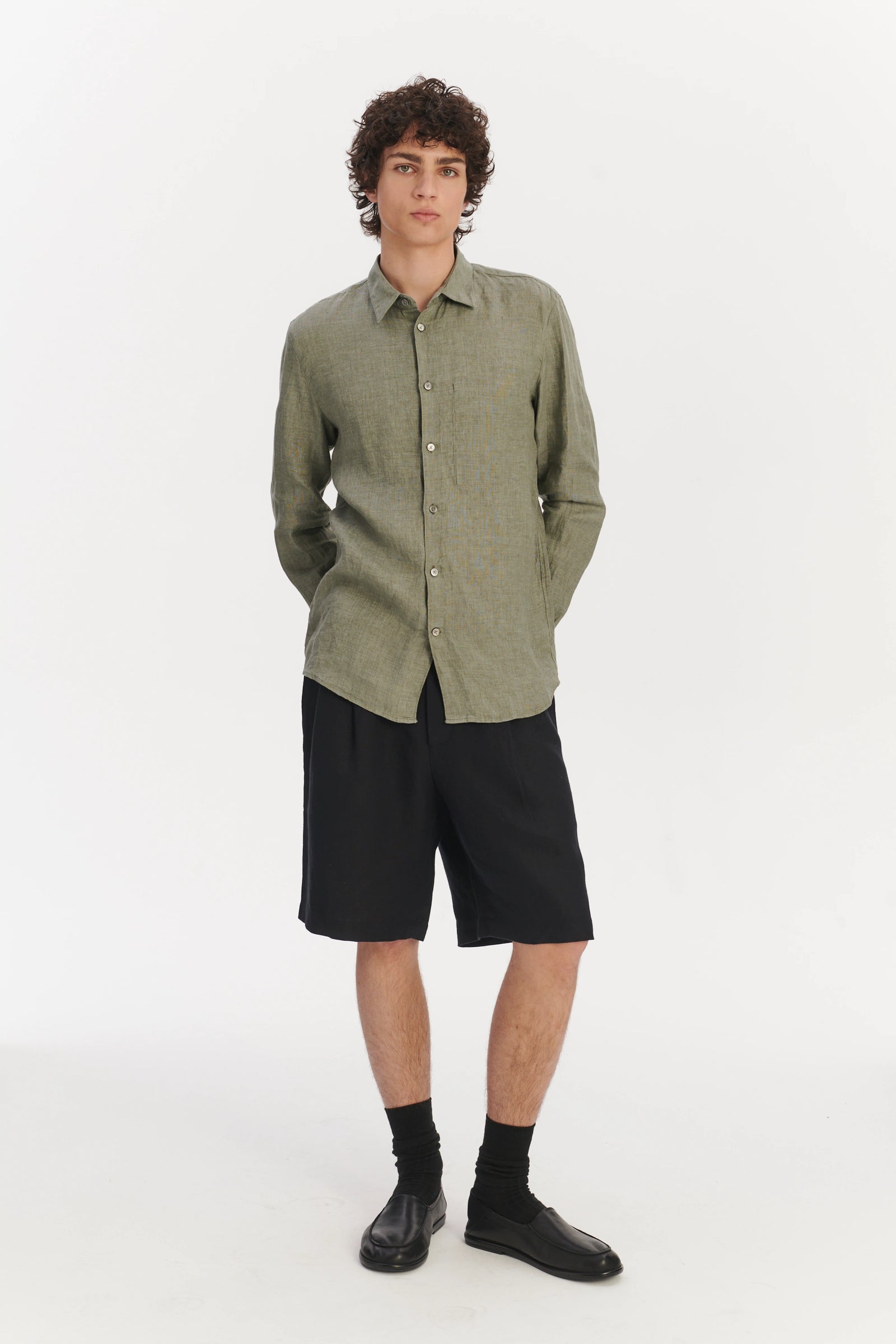 Feel Good Shirt in a Thyme Green Italian Oxford Linen