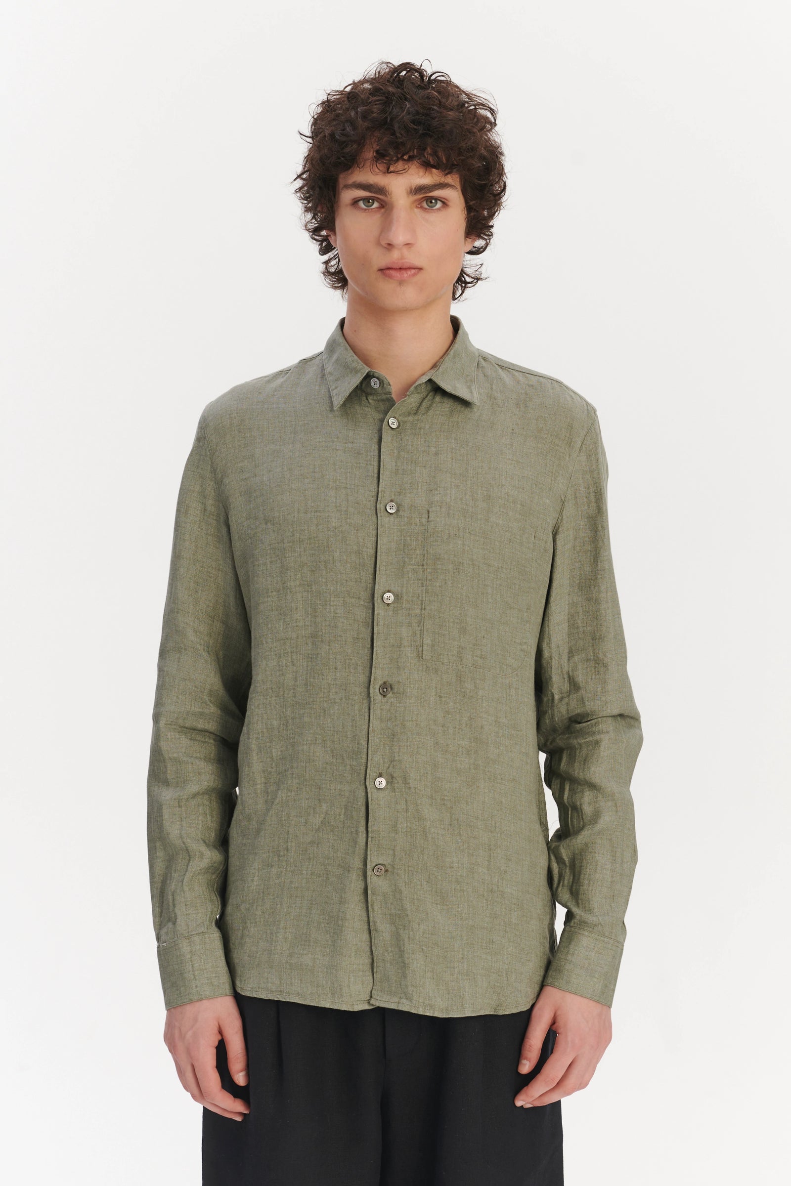 Feel Good Shirt in a Thyme Green Italian Oxford Linen