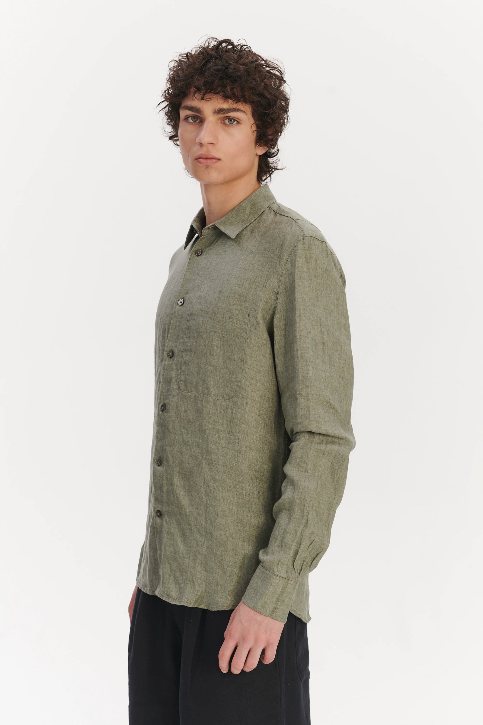 Feel Good Shirt in a Thyme Green Italian Oxford Linen