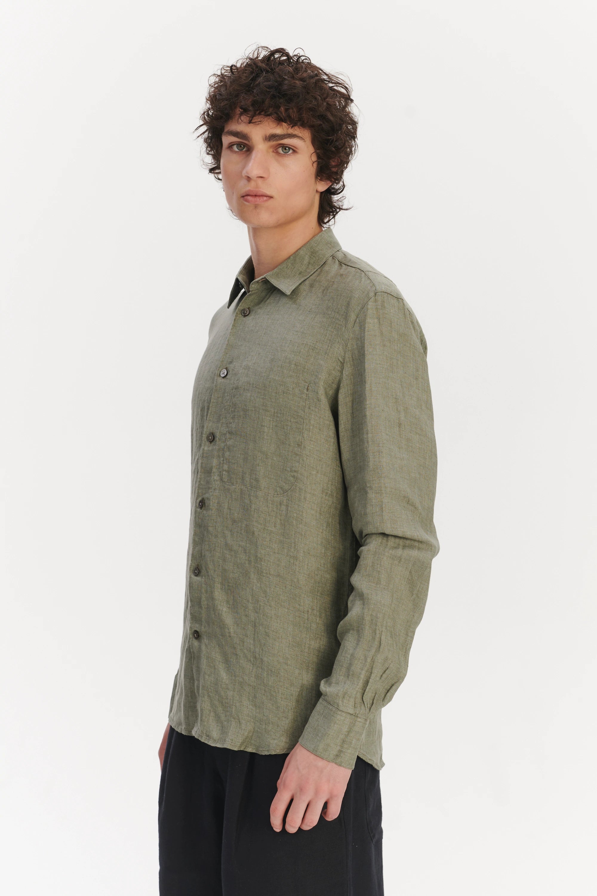 Feel Good Shirt in a Green Structured Italian Oxford Linen