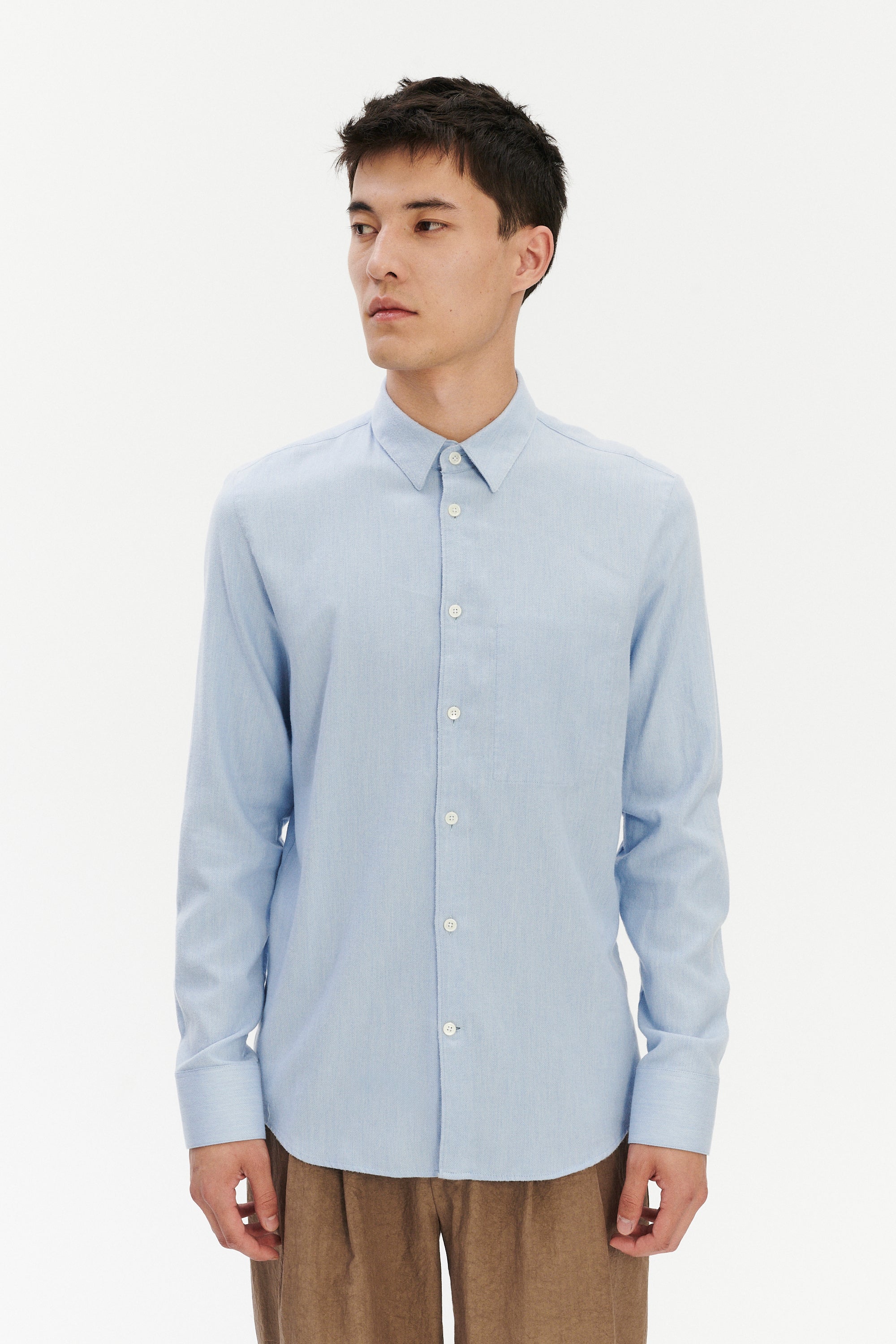 Feel Good Shirt in Blue Silky Italian Lyocell and Organic Cotton Flannel