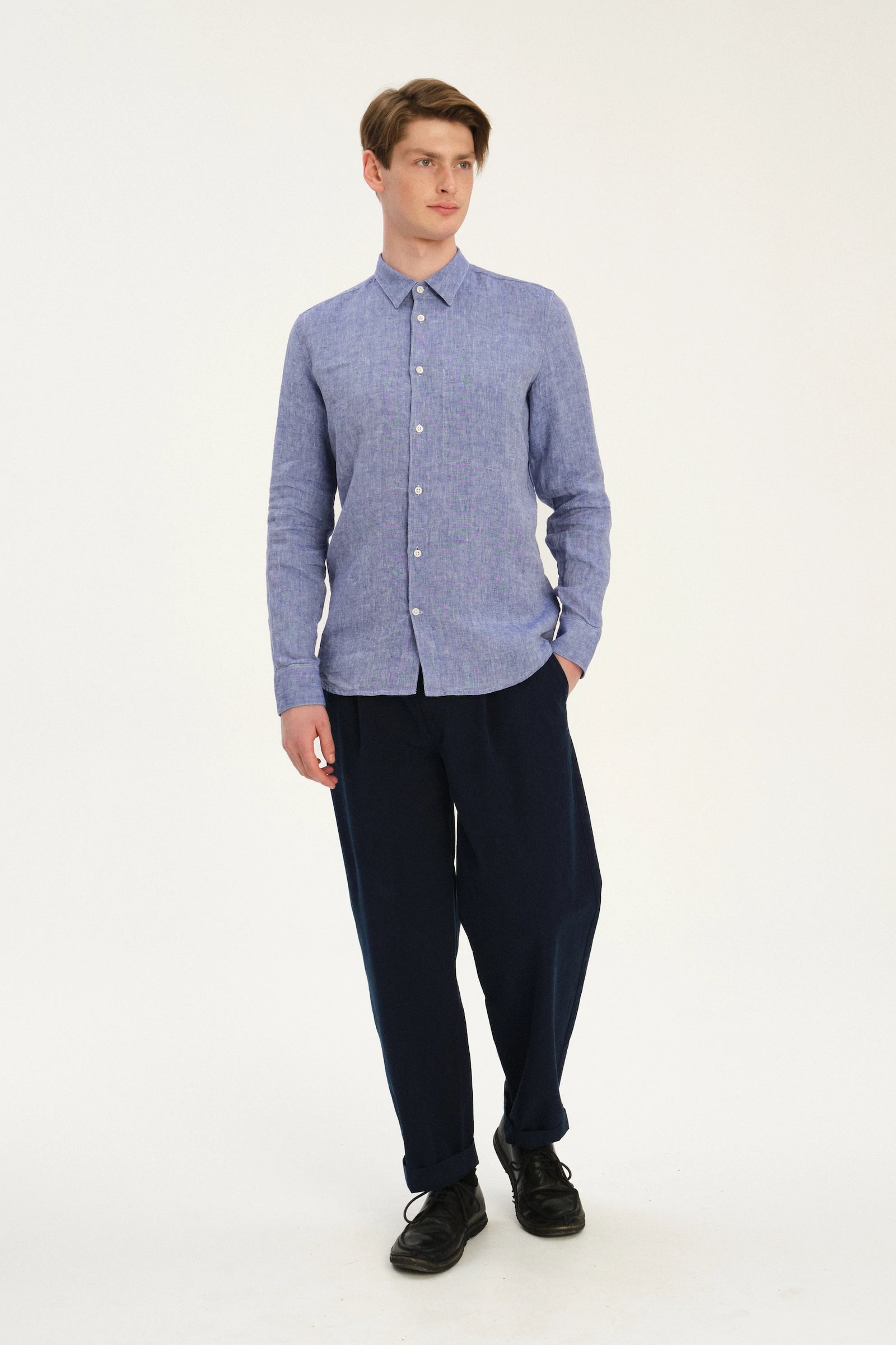 Feel Good Shirt in The Finest Deep Blue Chunky Italian Linen