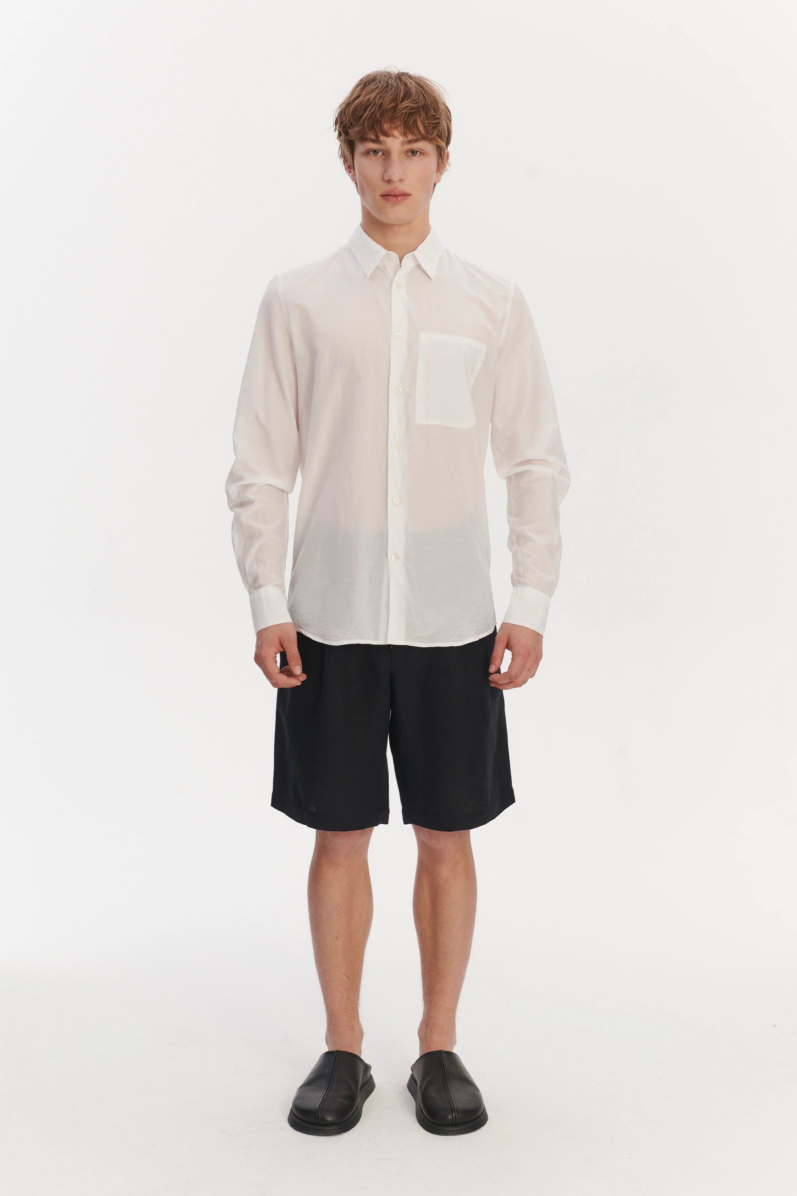 Oversized Delta Shirt in a Smooth White Airy Italian Silk and Cotton