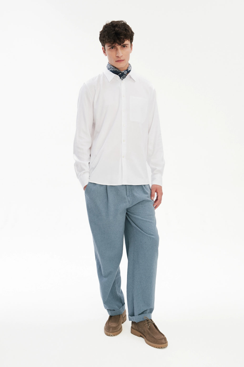 Feel Good Shirt in a White Very Soft Italian Lyocell and Cotton